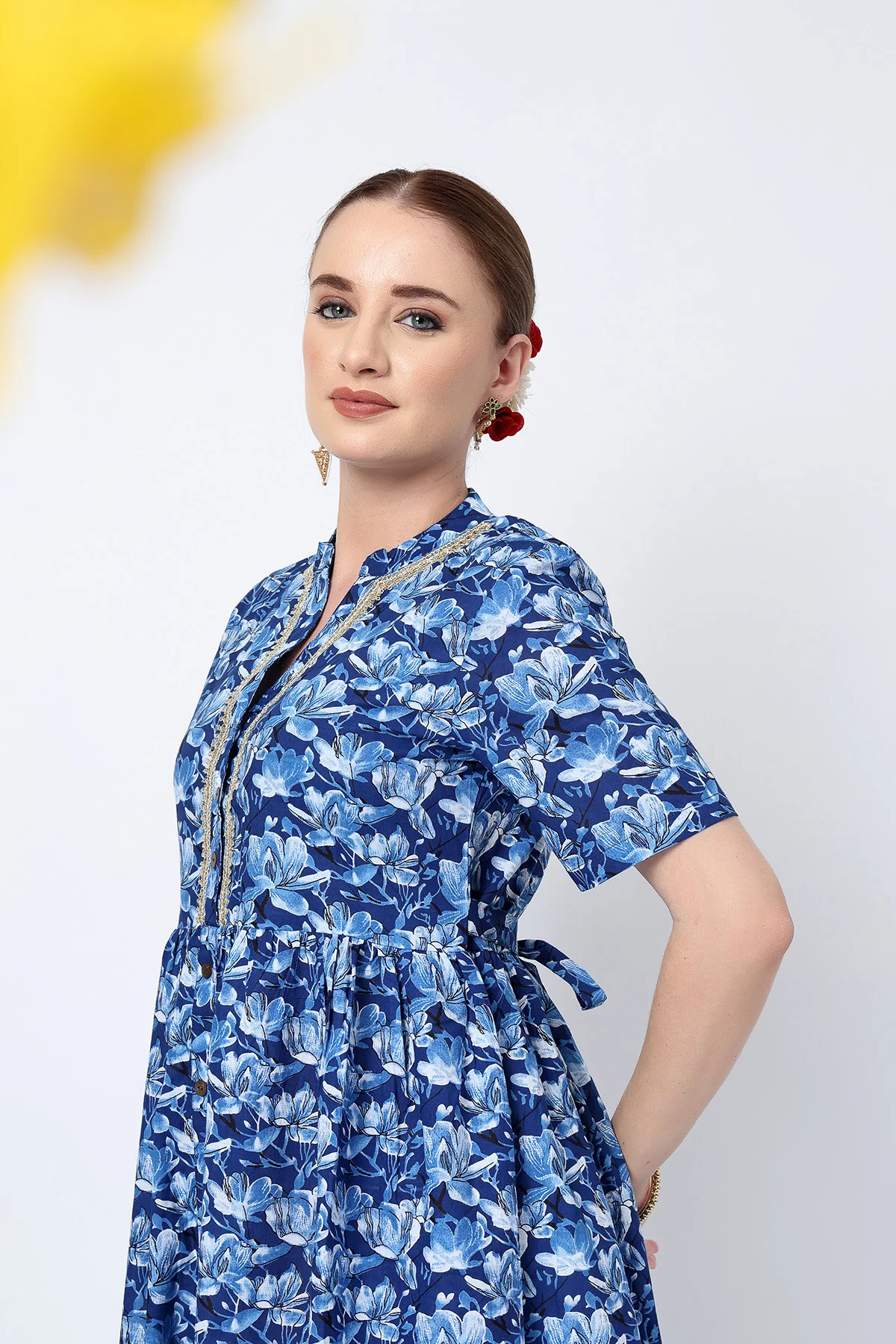 Mehr – The Festive Zipless Feeding Lapel Dress- Indigo Blue - Image 7