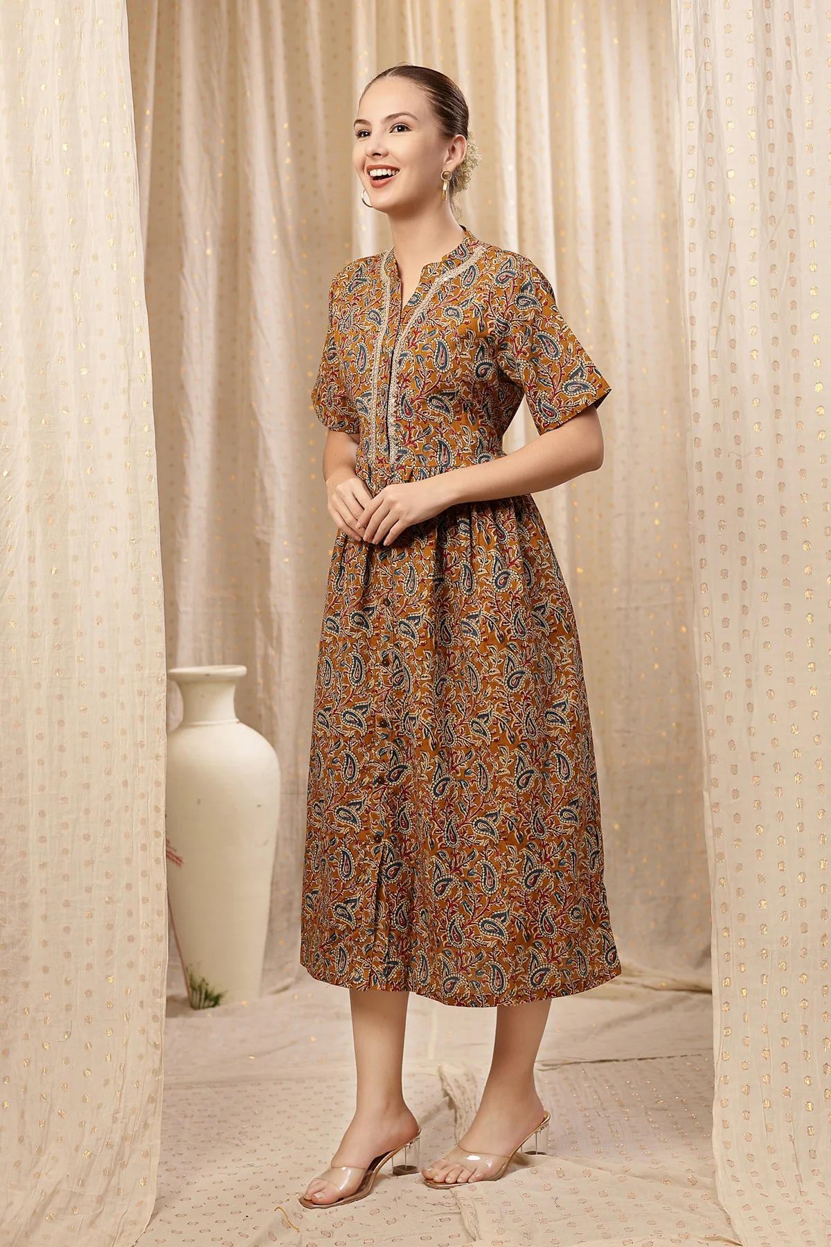 Mehr – The Festive Zipless Feeding Lapel Dress- Mustard Yellow - Image 5