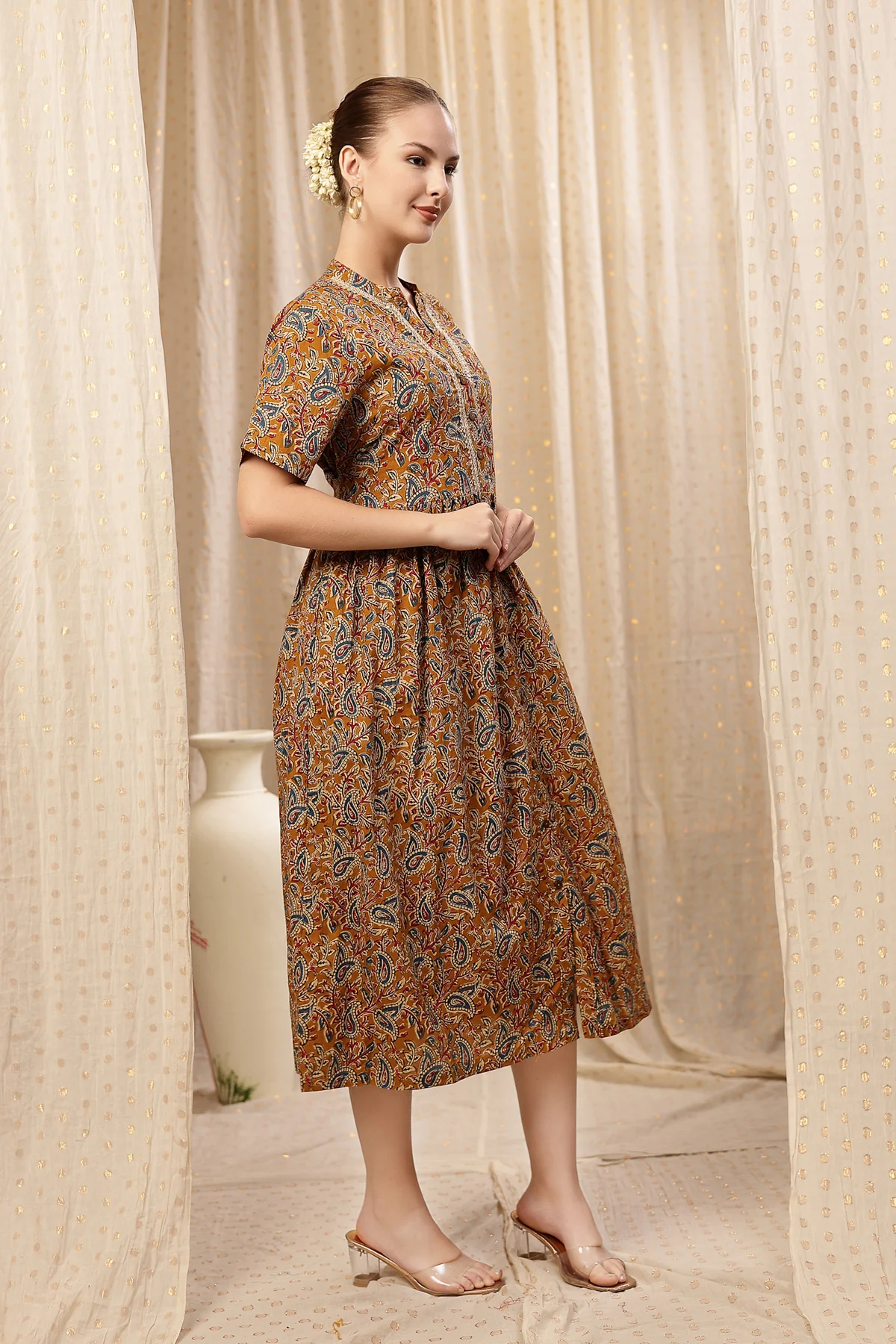 Mehr – The Festive Zipless Feeding Lapel Dress- Mustard Yellow - Image 6