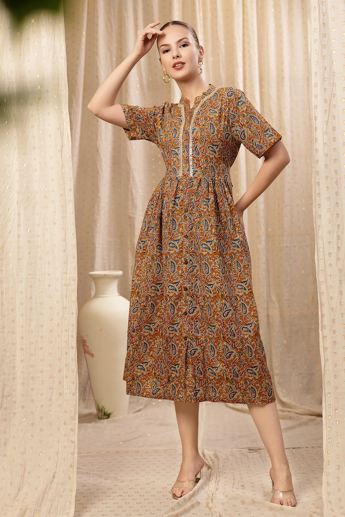 Mehr – The Festive Zipless Feeding Lapel Dress- Mustard Yellow - Image 8