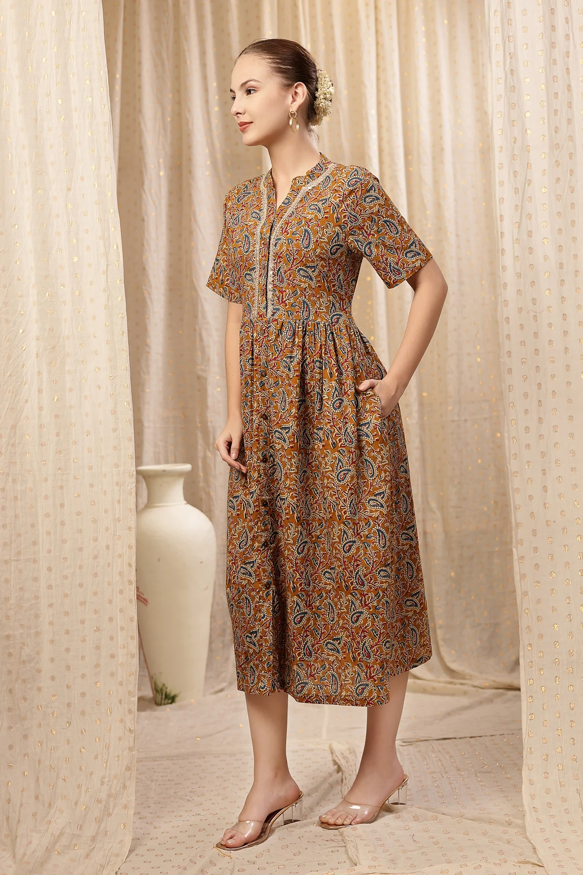 Mehr – The Festive Zipless Feeding Lapel Dress- Mustard Yellow - Image 9