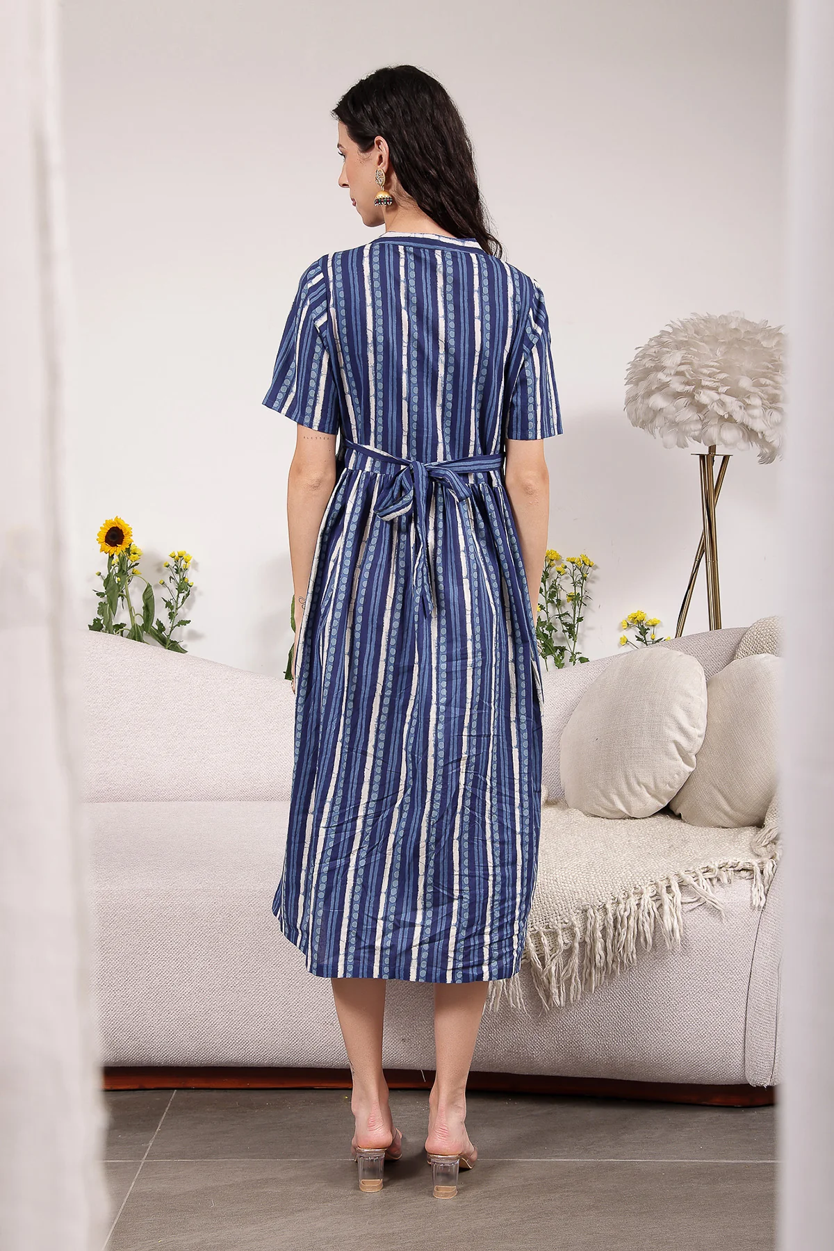 Mehr – The Festive Zipless Feeding Lapel Dress- Navy Blue - Image 3