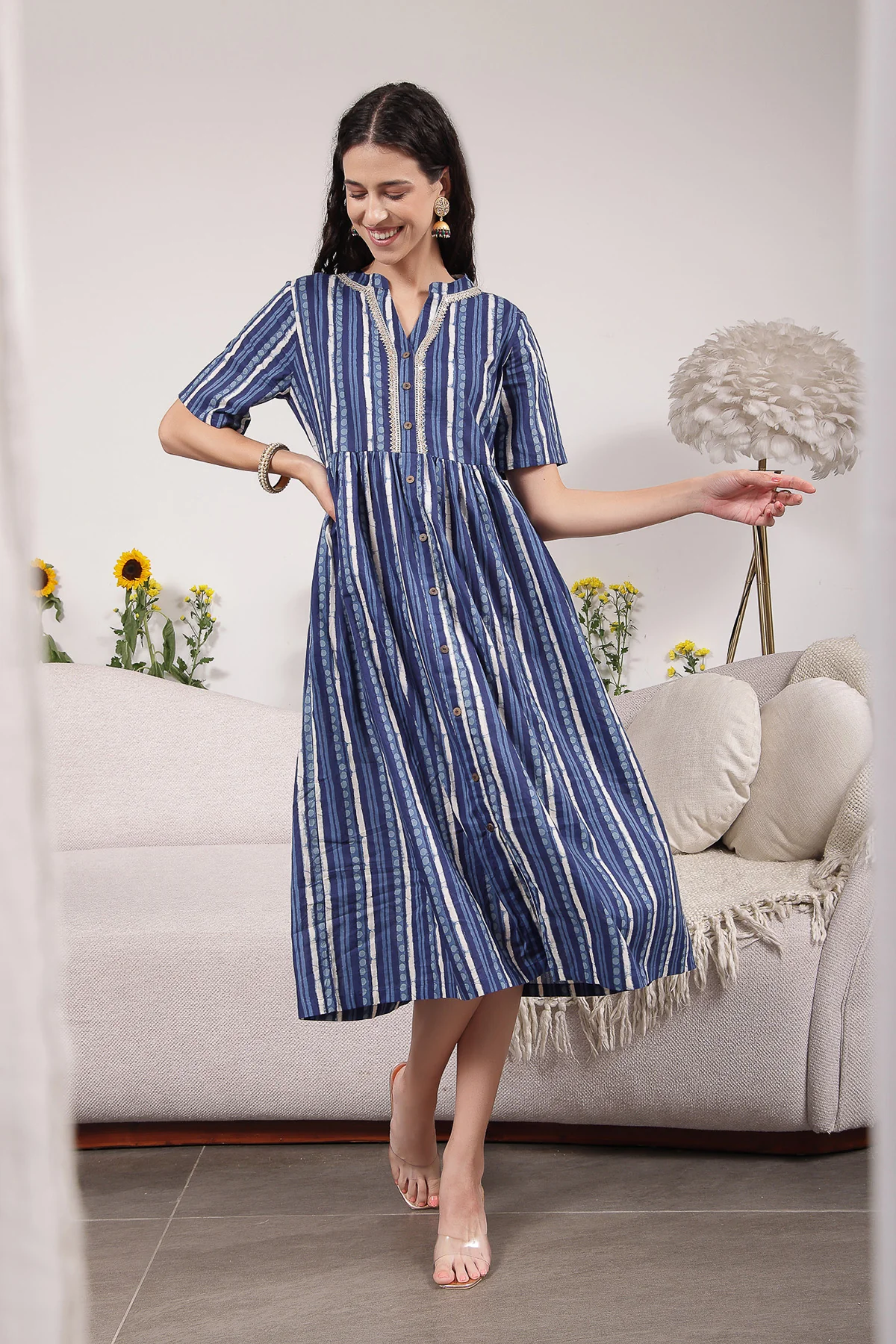 Mehr – The Festive Zipless Feeding Lapel Dress- Navy Blue - Image 5