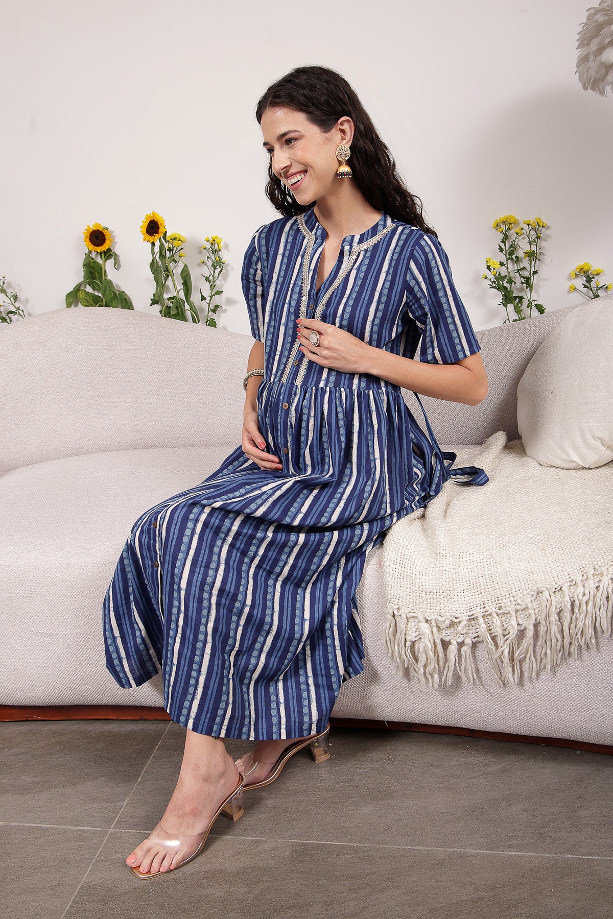 Mehr – The Festive Zipless Feeding Lapel Dress- Navy Blue - Image 6