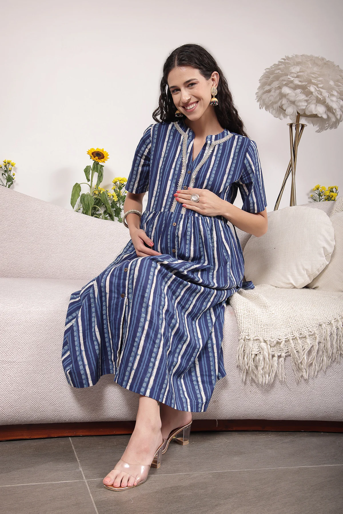 Mehr – The Festive Zipless Feeding Lapel Dress- Navy Blue - Image 7