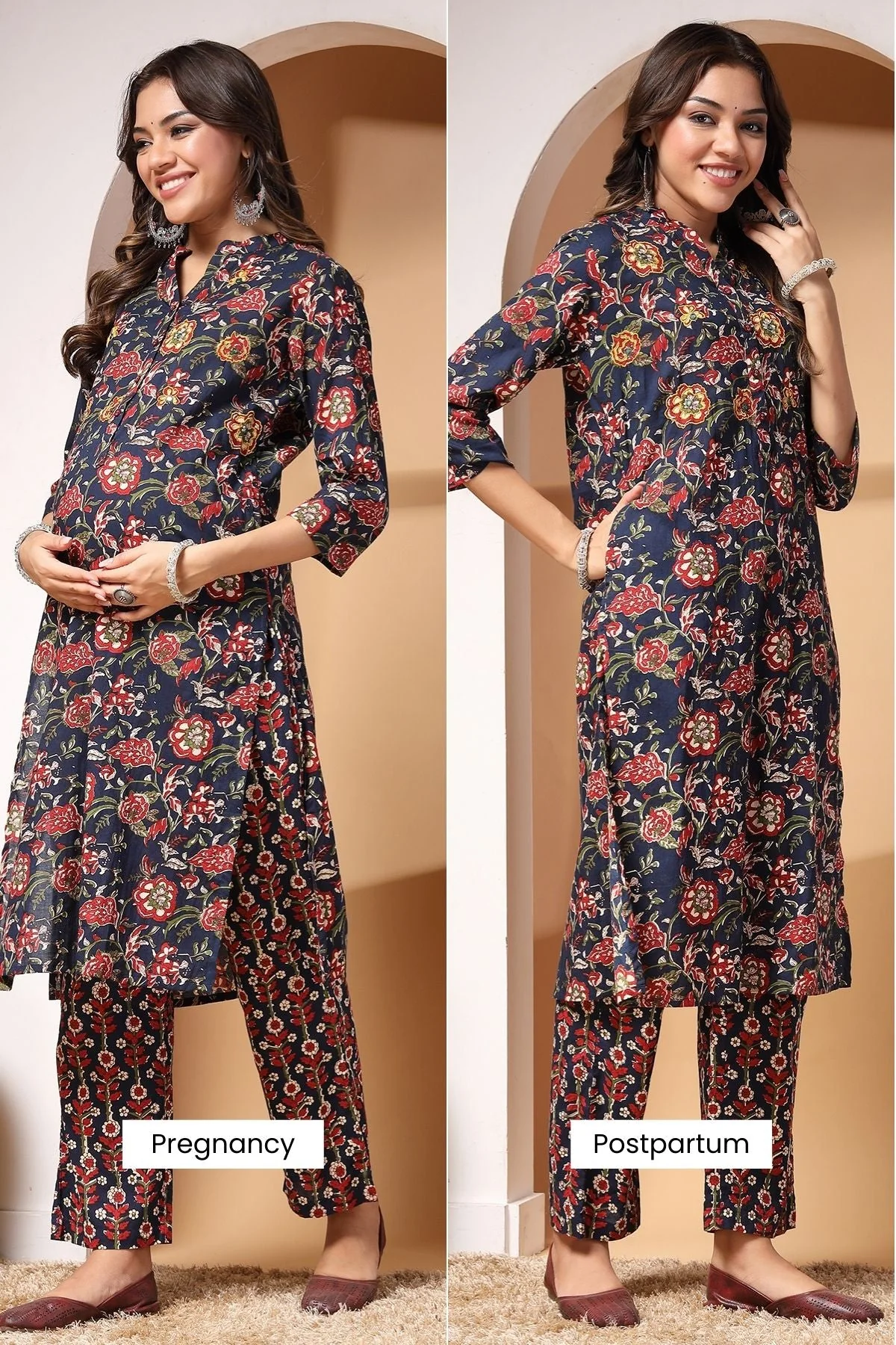 Midnight Bloom Maternity and Zipless Feeding Kurta Set - Image 12