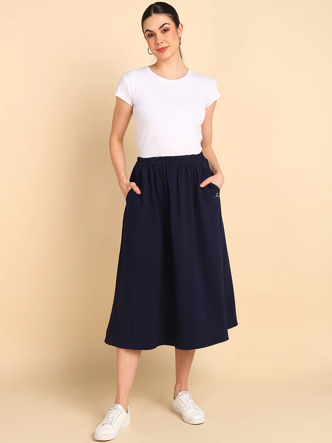 Midnight Blue 100% Cotton Jersey Maternity Skirt with Detachable Strap & Pockets - Image 6