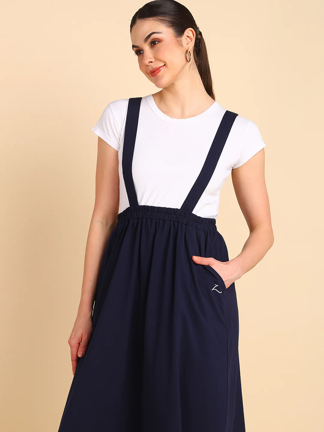 Midnight Blue 100% Cotton Jersey Maternity Skirt with Detachable Strap & Pockets - Image 7