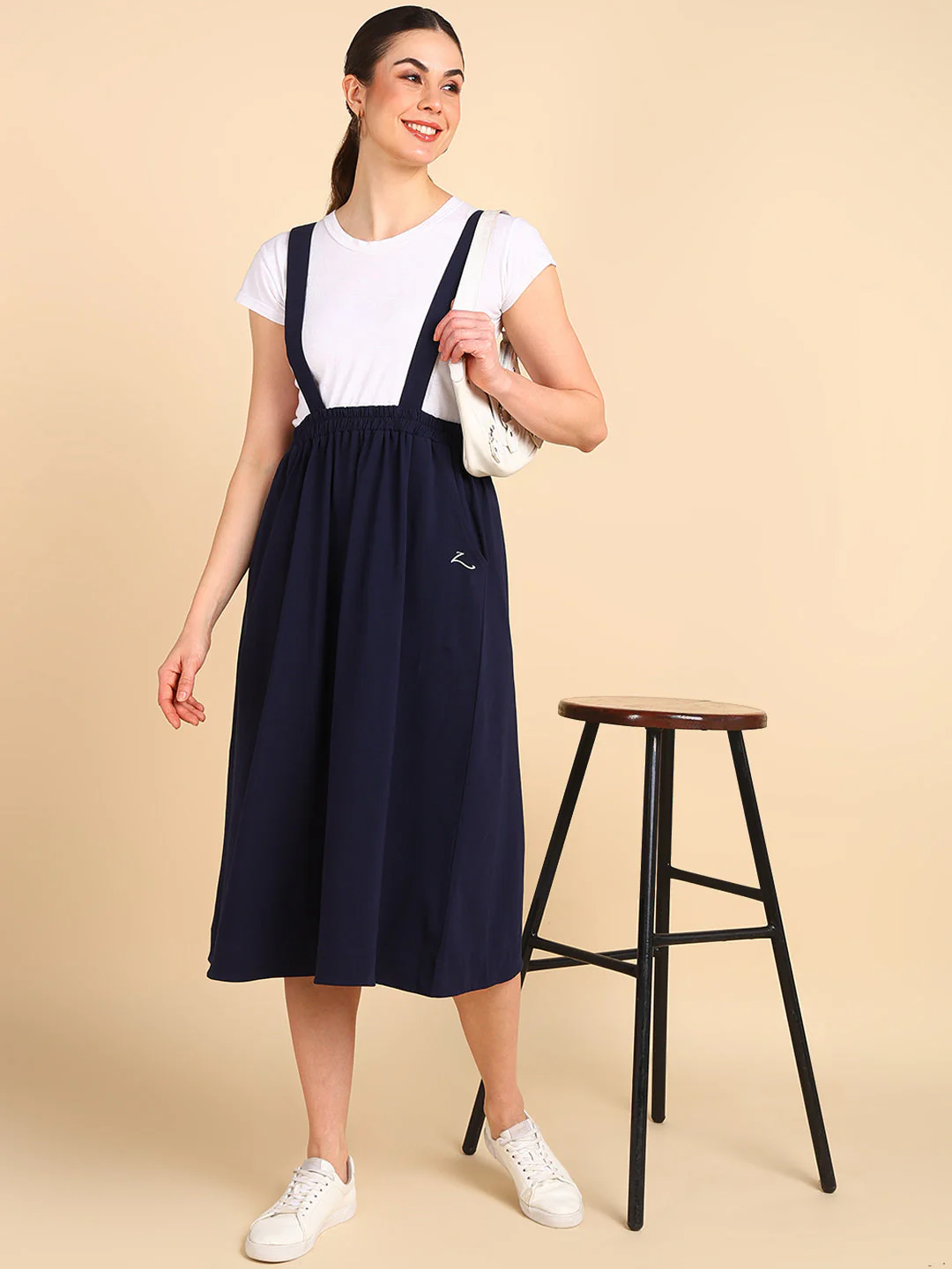 Midnight Blue 100% Cotton Jersey Maternity Skirt with Detachable Strap & Pockets - Image 9