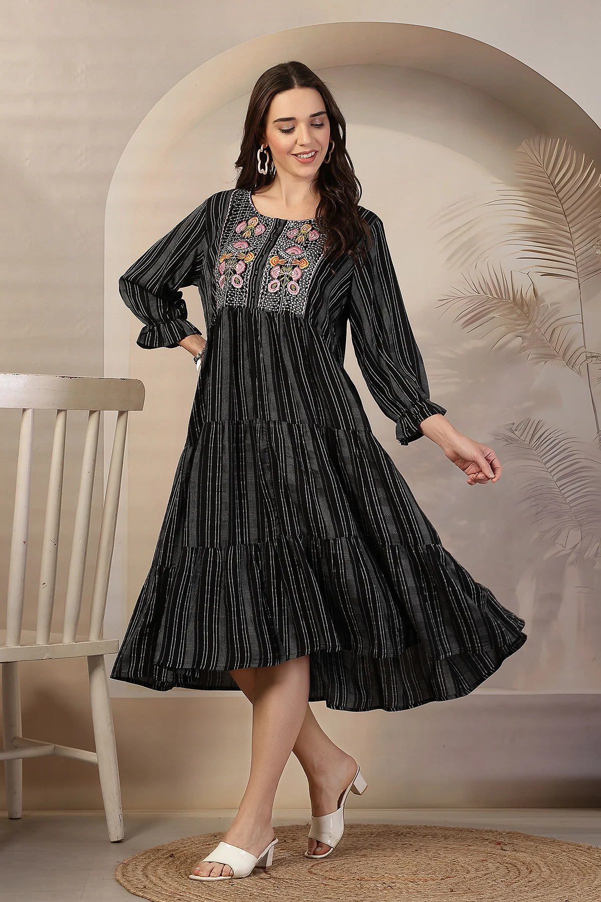 Midnight Stripe Zipless Maternity Feeding Dress - Image 10