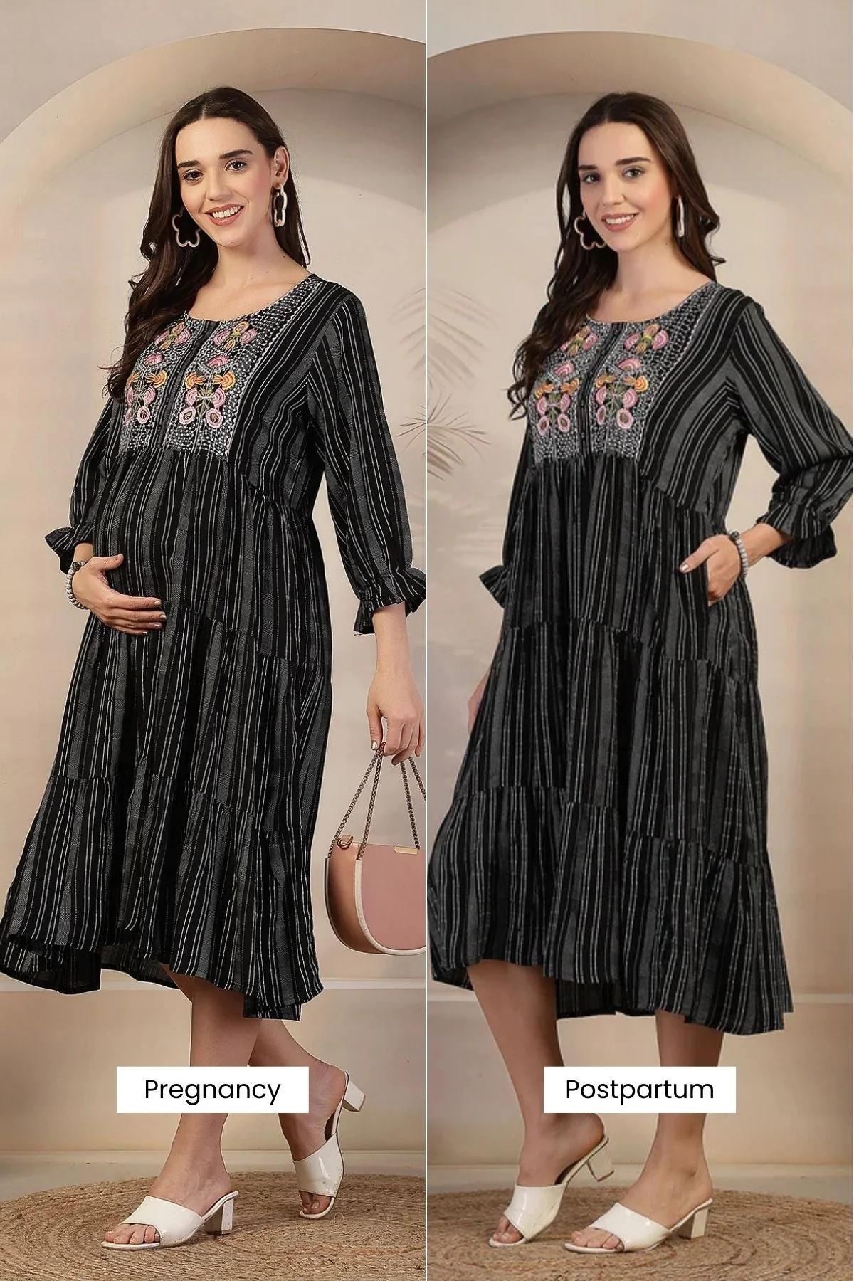 Midnight Stripe Zipless Maternity Feeding Dress - Image 13