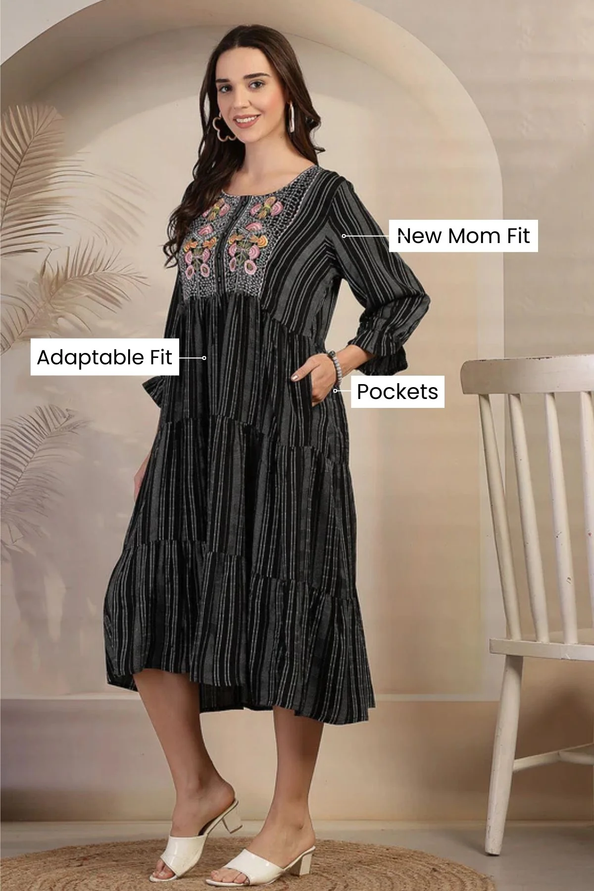 Midnight Stripe Zipless Maternity Feeding Dress - Image 3