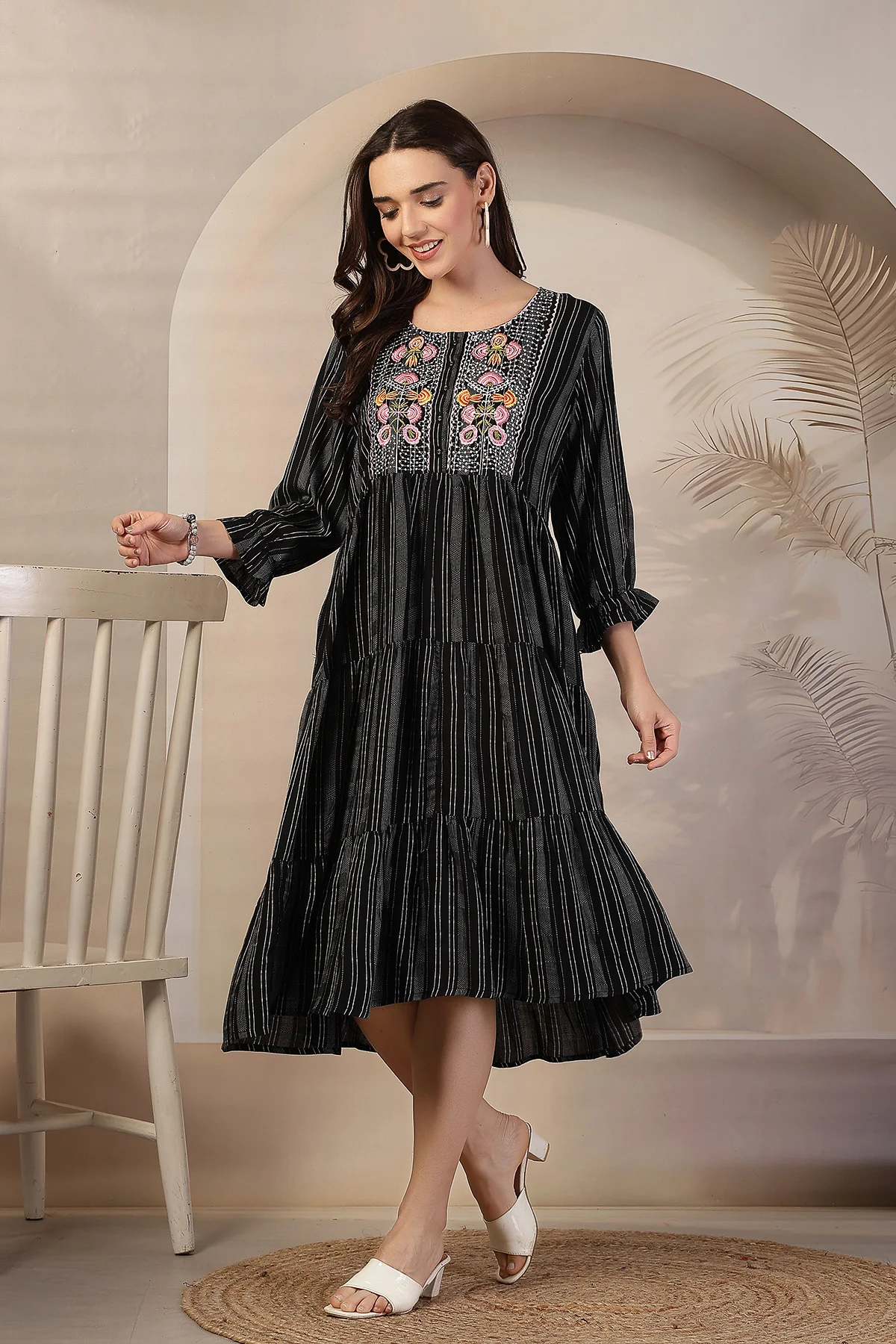 Midnight Stripe Zipless Maternity Feeding Dress - Image 7