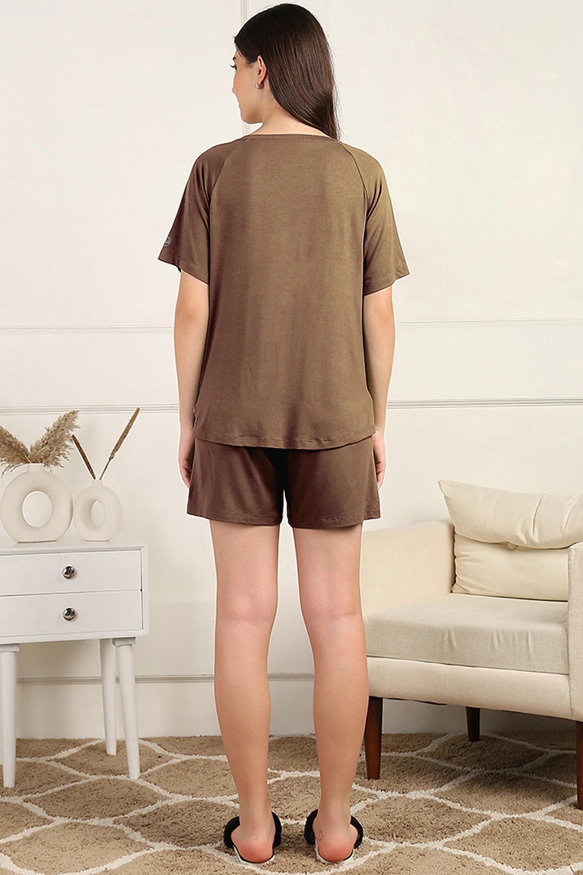 Mocha Maternity Nursing Top & Shorts Set - Image 3