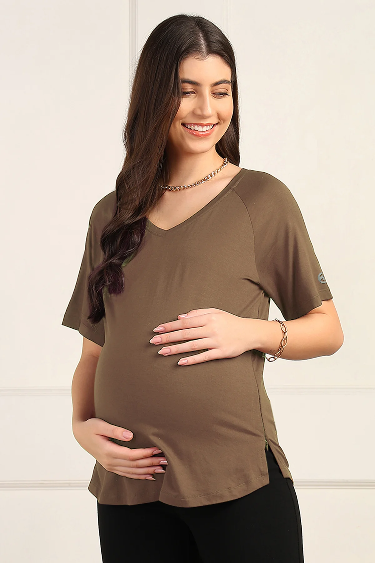 Mocha Maternity Nursing Top & Shorts Set - Image 7
