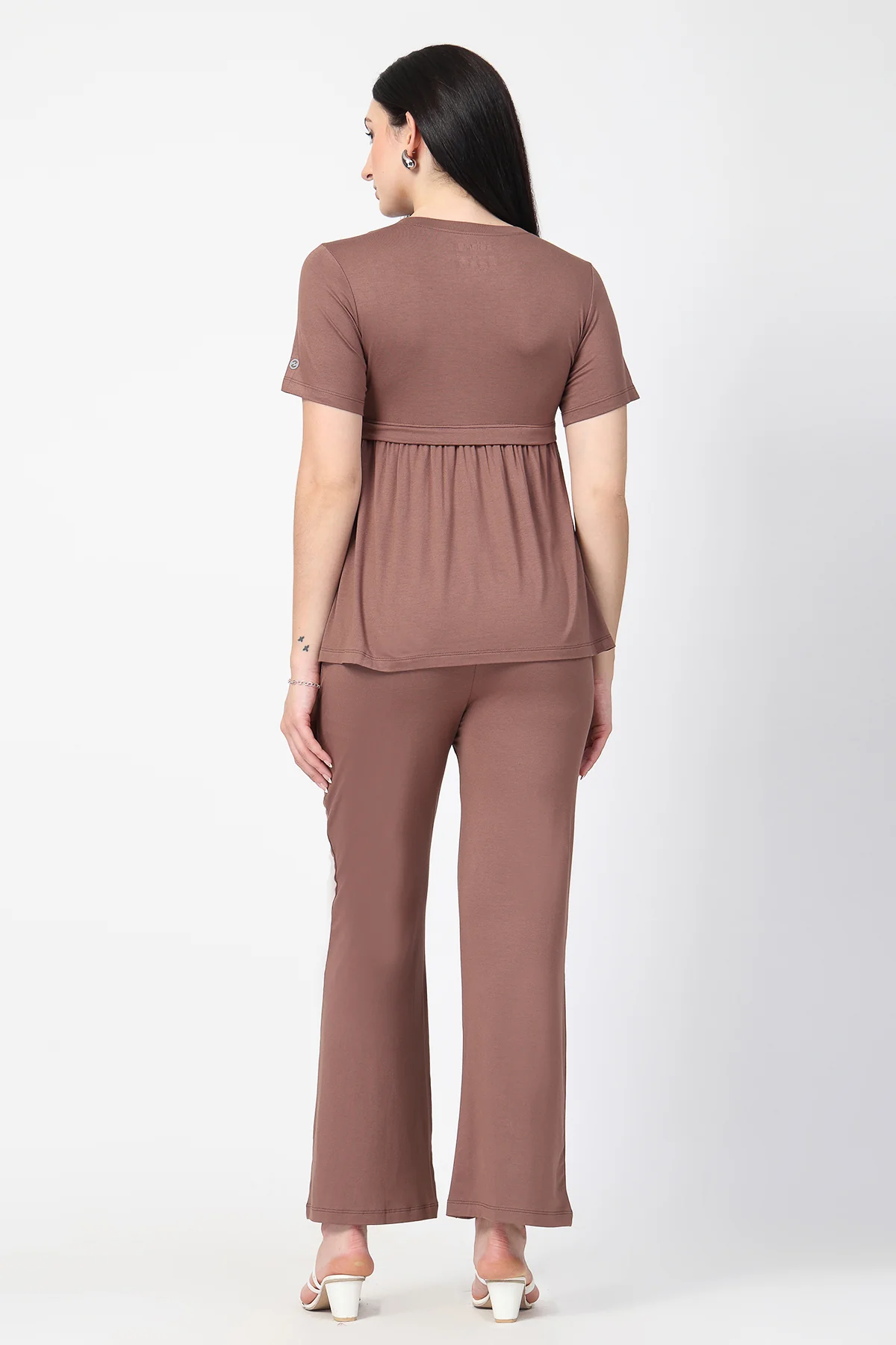 Mocha Maternity Zipless Feeding Gathered Top - Image 3