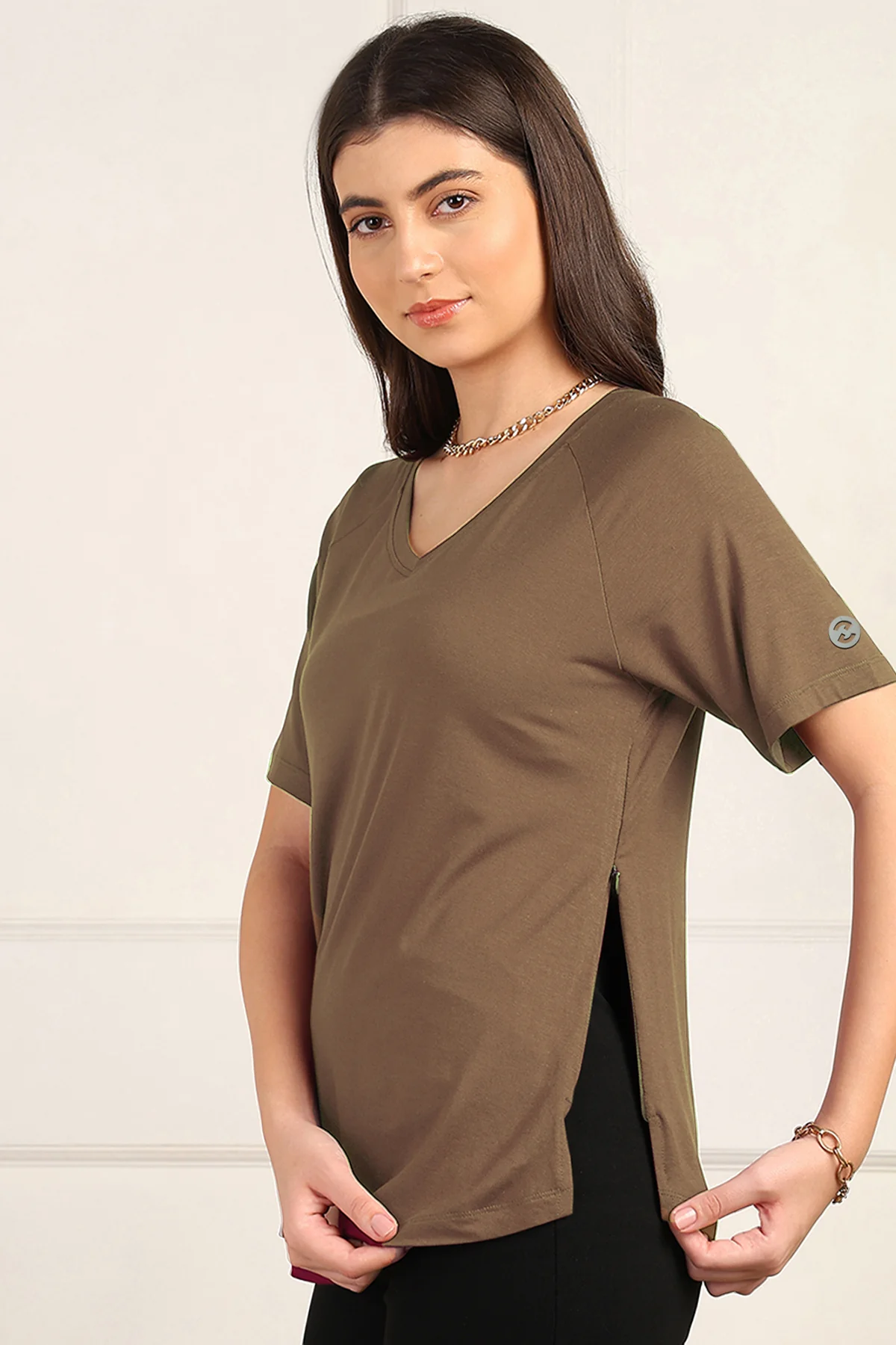 Mocha Solid Nursing Top with Side Zip Access - Image 6