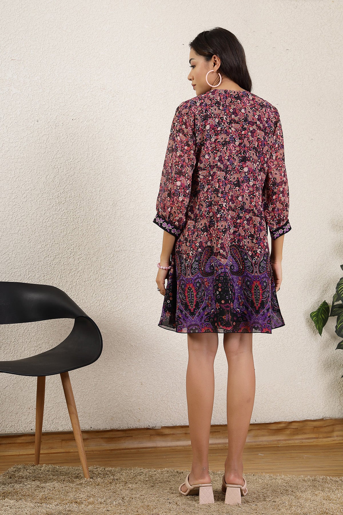 Multicolor Paisley Floral Maternity Zipless Feeding Dress - Image 3