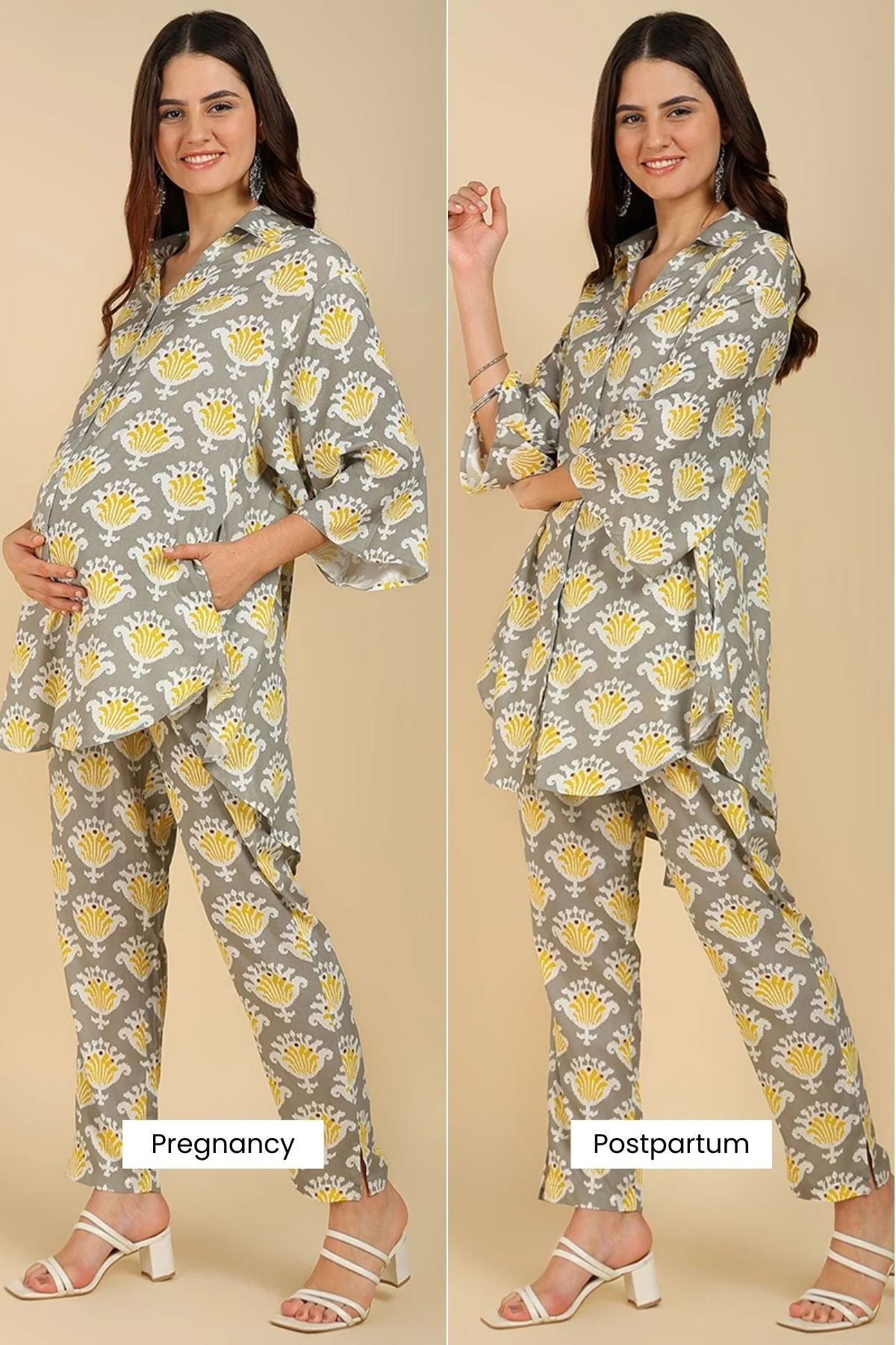 Multicolor Printed Maternity Co-ord Set with Zipless Feeding - Image 3