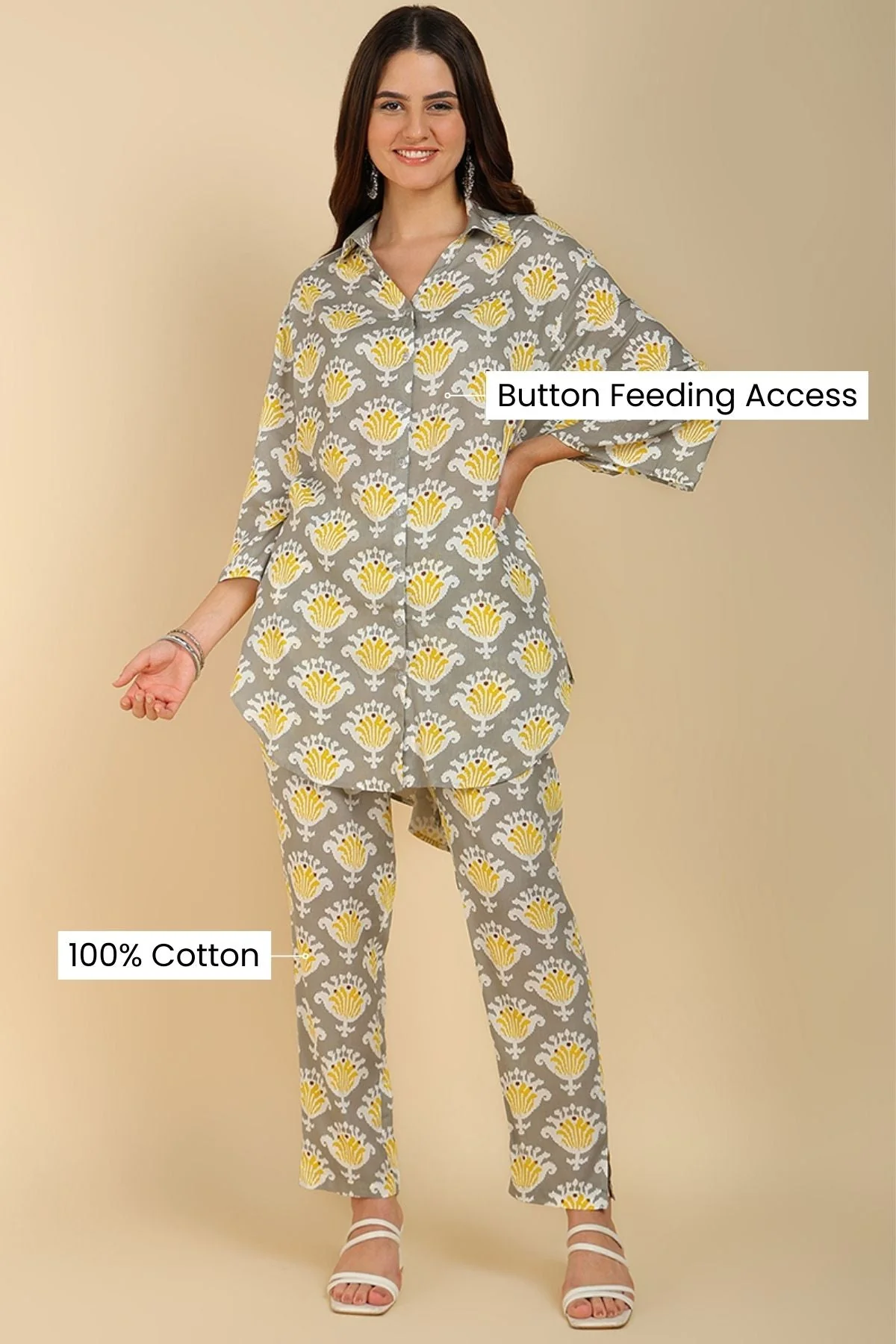 Multicolor Printed Maternity Co-ord Set with Zipless Feeding - Image 5