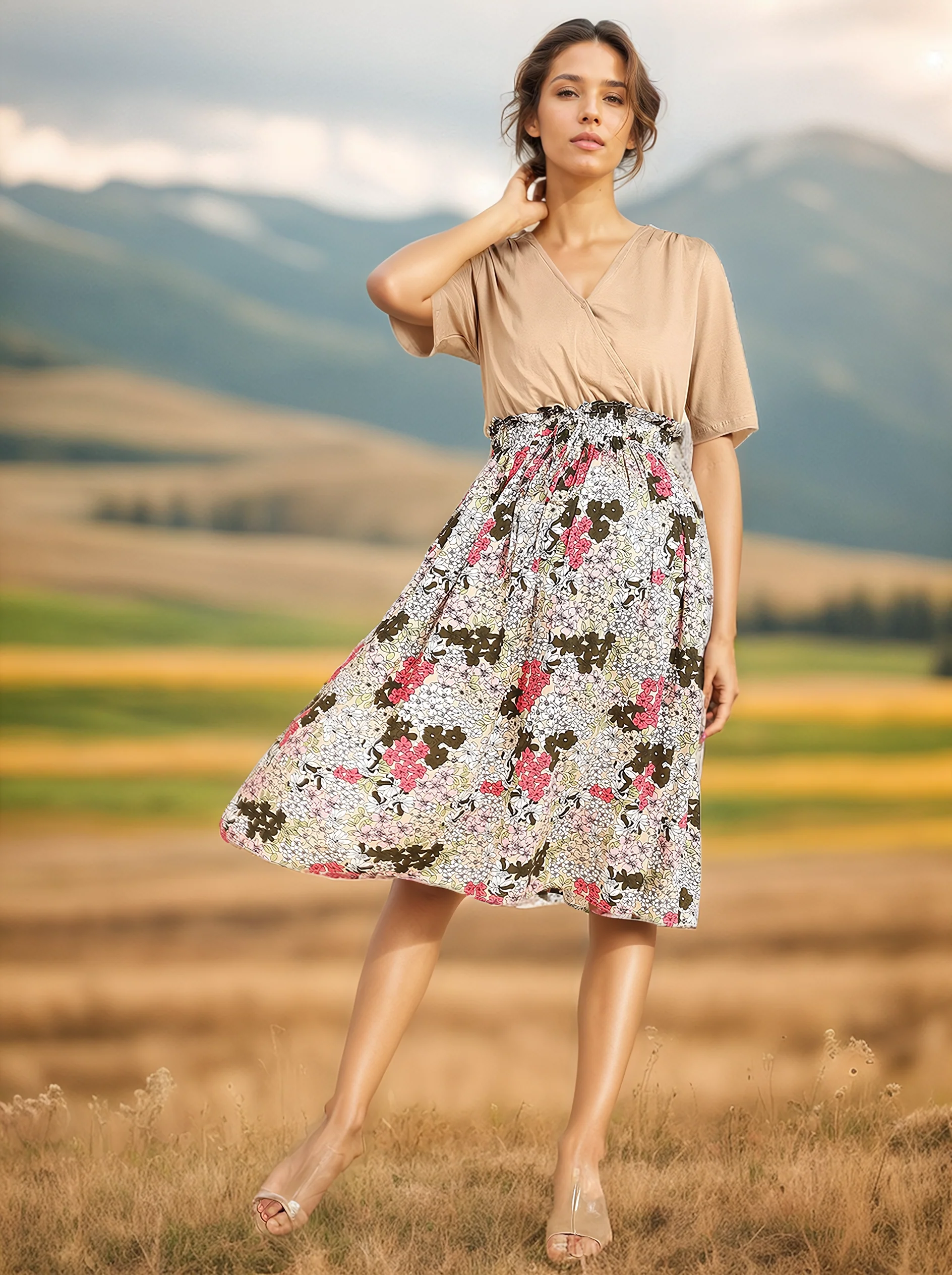 Multifloral Jersey Poplin Zipless Maternity Dress - Image 10