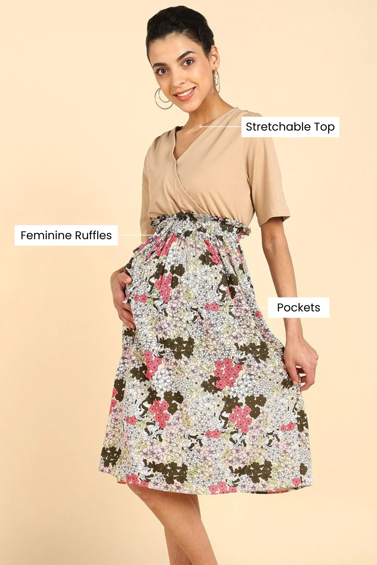 Multifloral Jersey Poplin Zipless Maternity Dress - Image 3