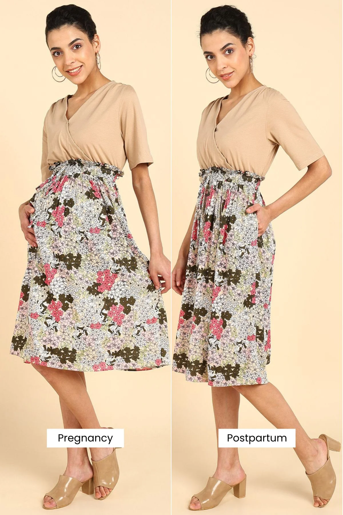 Multifloral Jersey Poplin Zipless Maternity Dress - Image 4