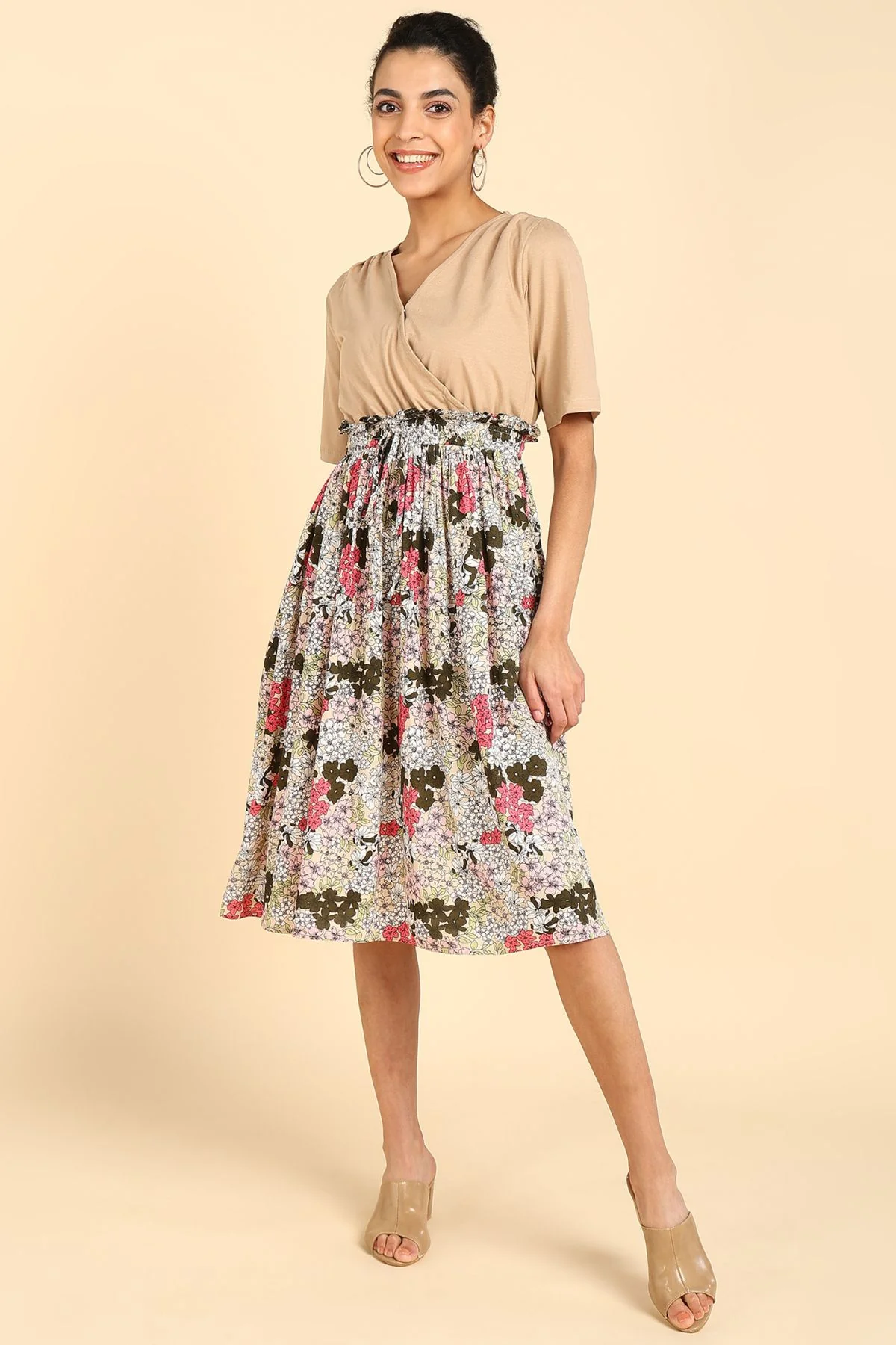 Multifloral Jersey Poplin Zipless Maternity Dress - Image 7