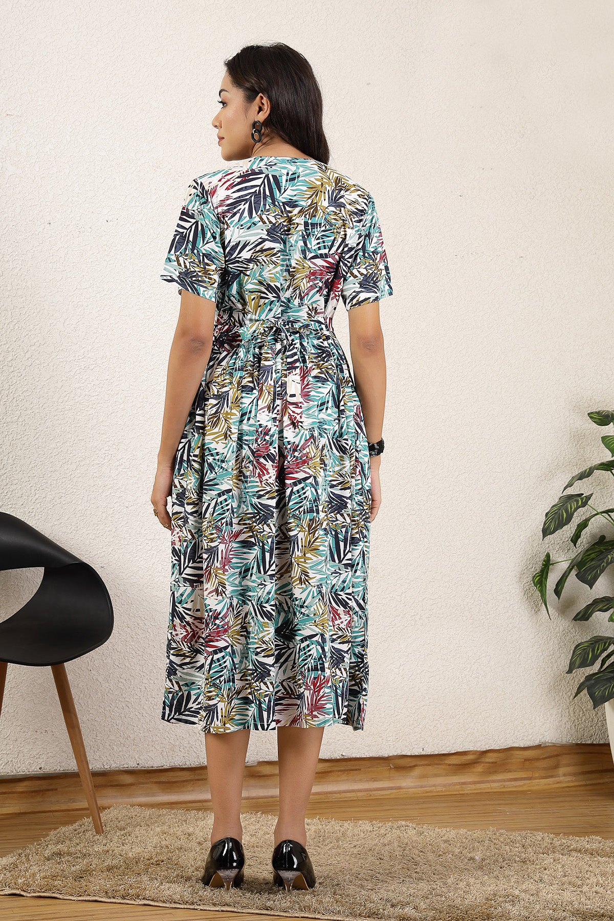 Navy All Over Printed Maternity Zipless Feeding Dress - Image 3