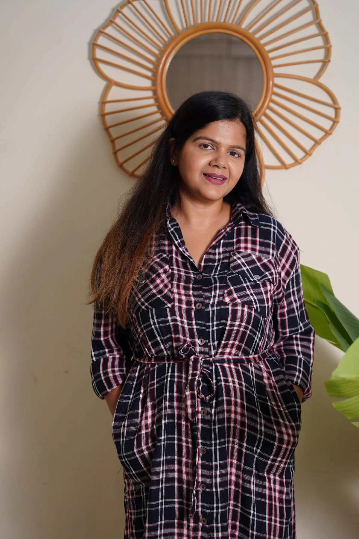 Navy Blue 100% Viscose Rayon Check Shirt Zipless Feeding Dress - Image 12