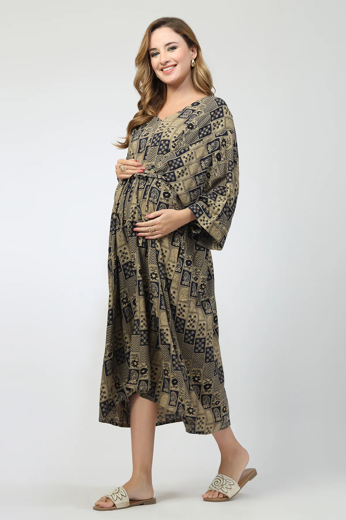 Maternity Concealed Zip Feeding Kaftan - Blue - Image 4