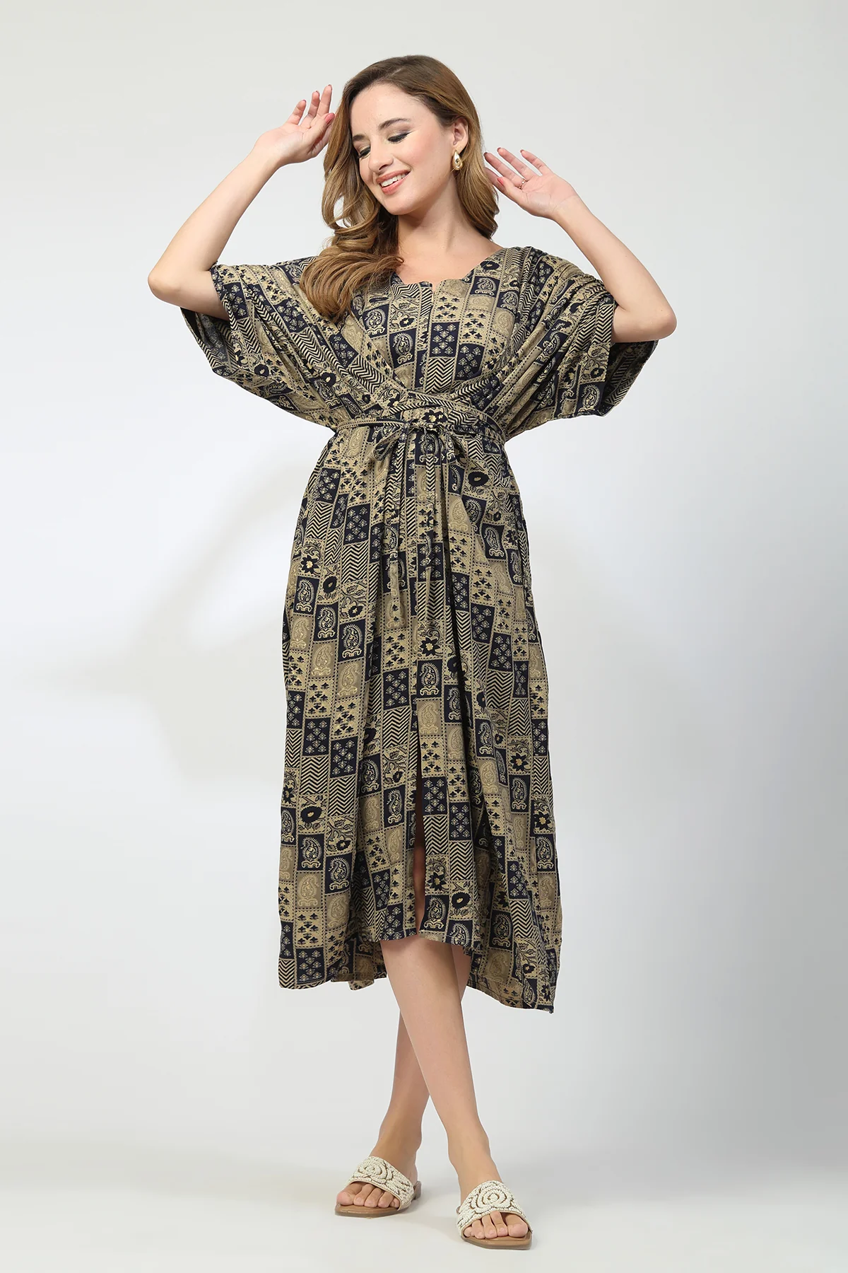 Maternity Concealed Zip Feeding Kaftan - Blue - Image 7