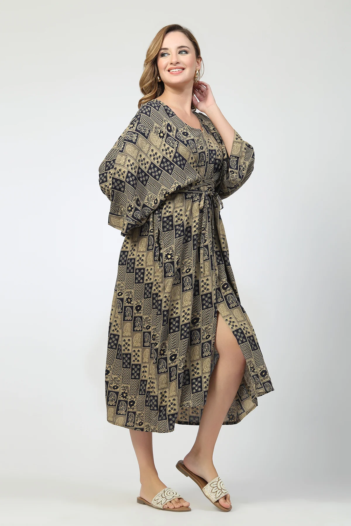 Maternity Concealed Zip Feeding Kaftan - Blue - Image 9