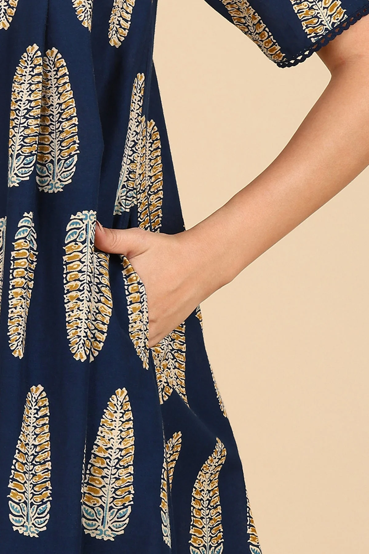 Navy Blue Printed 100% Soft Cotton Zipless Maternity Maxi - Image 14