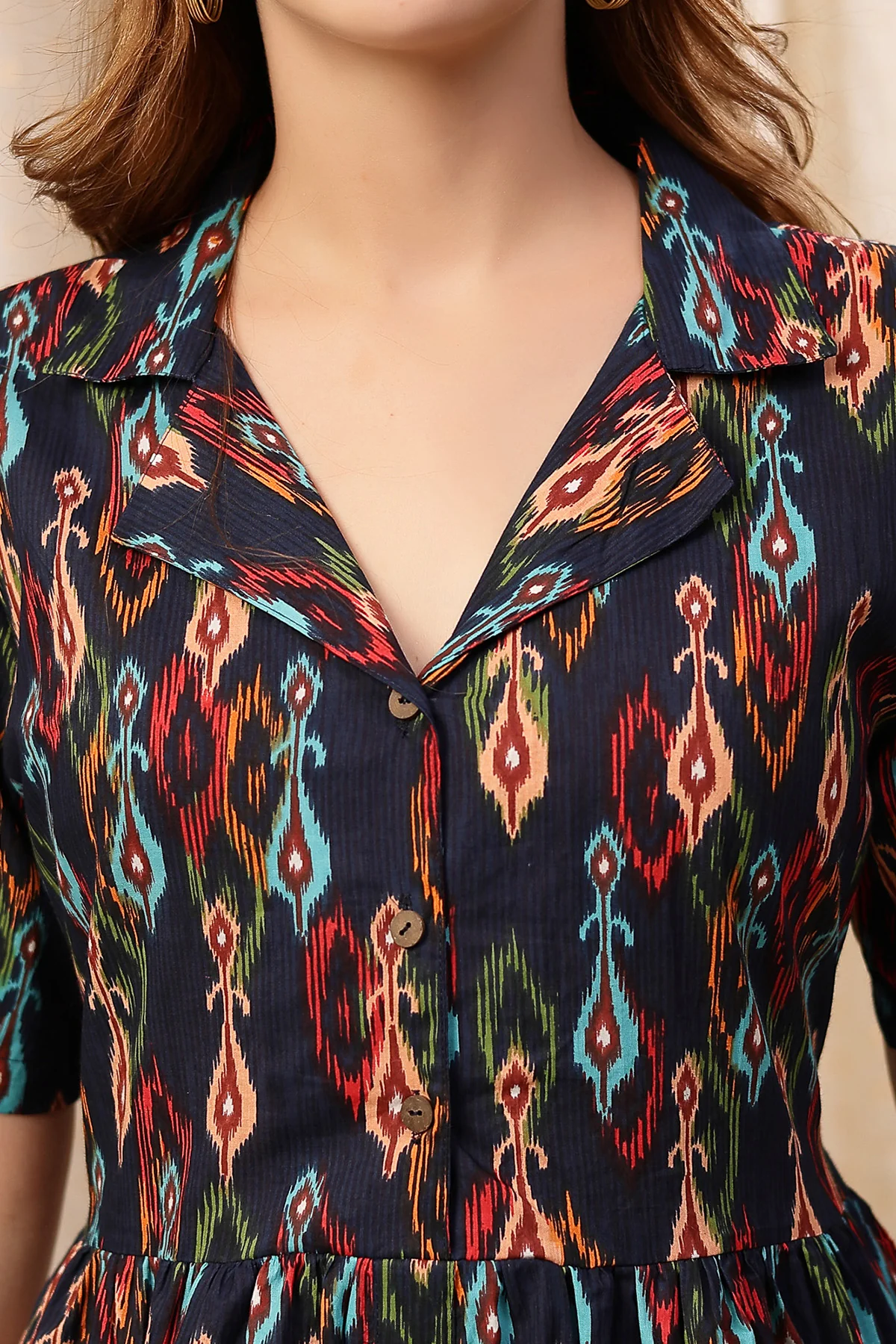 Navy Blue Zipless Maternity Lapel Dress with Pockets - Image 6