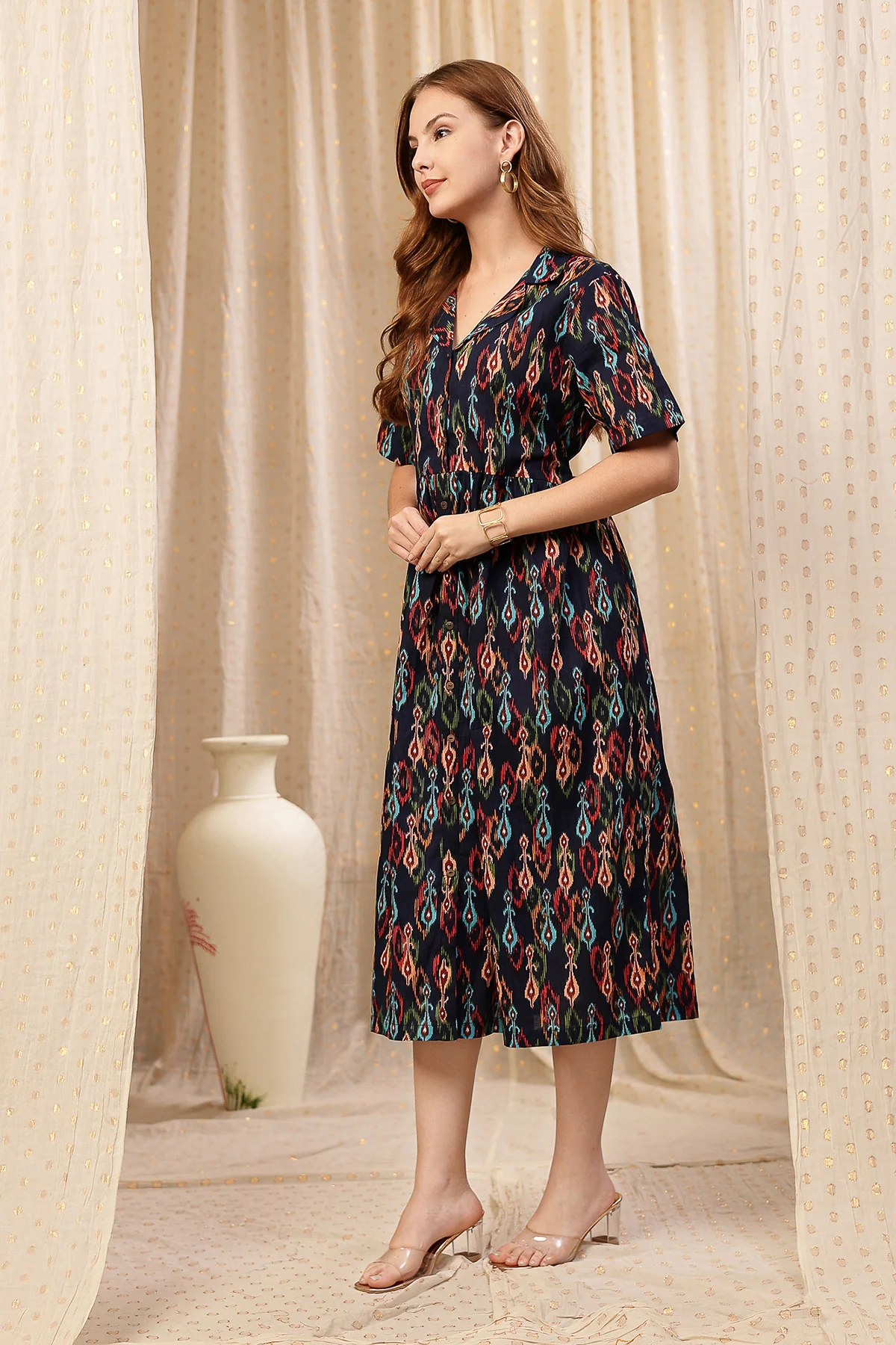 Navy Blue Zipless Maternity Lapel Dress with Pockets - Image 8