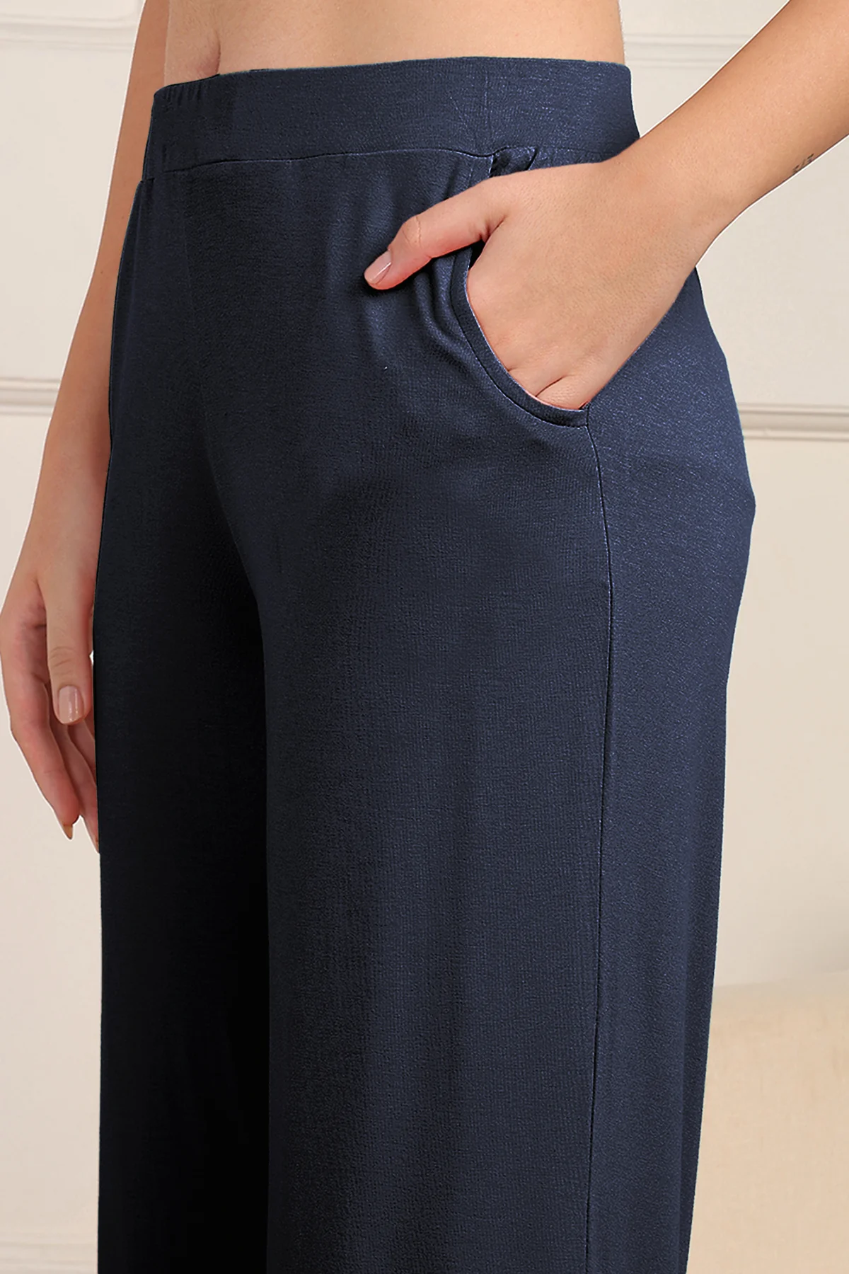 Navy High Waist Maternity Palazzo - Image 2