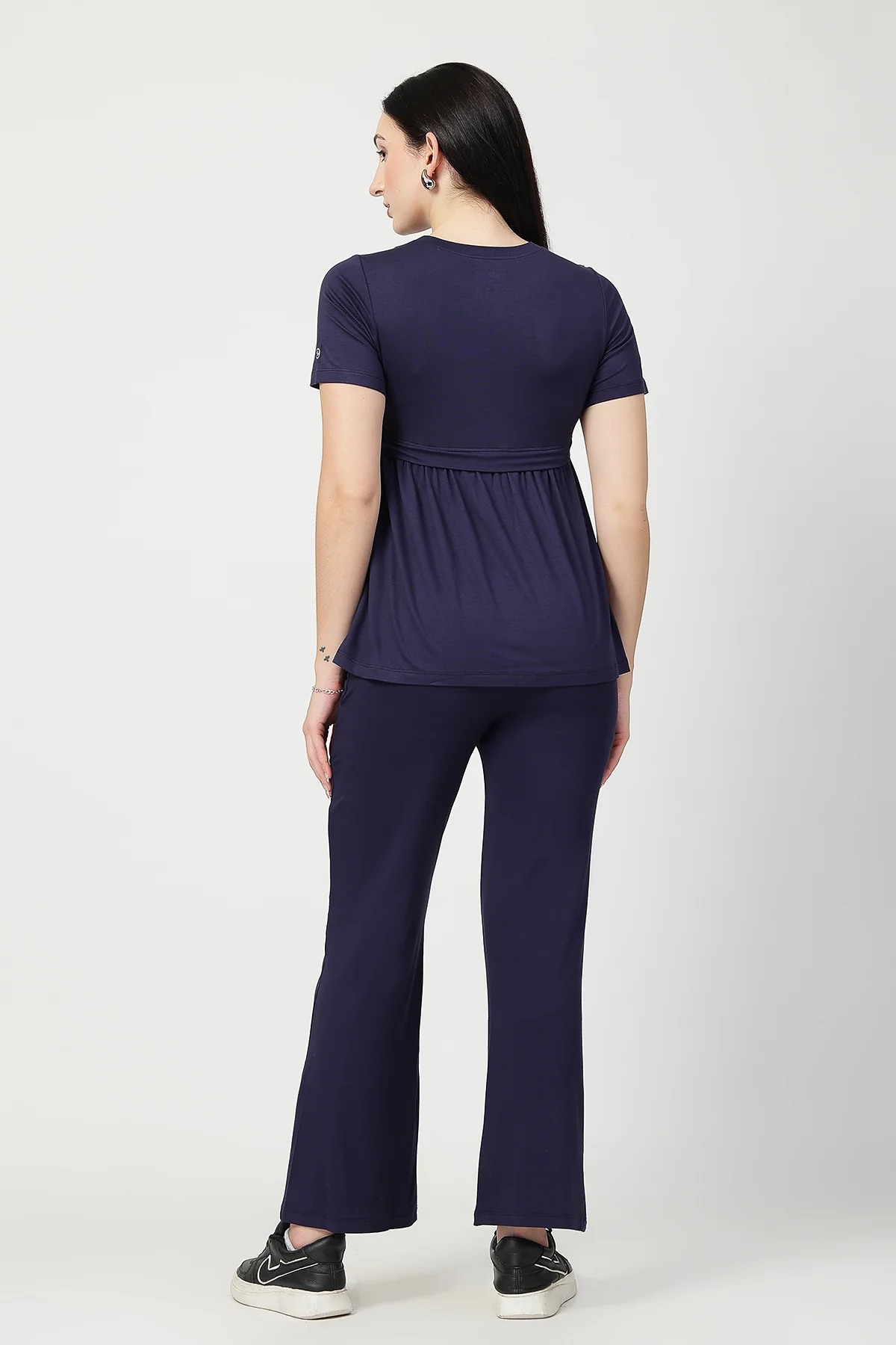 Navy Maternity Zipless Feeding Gathered Top - Image 3