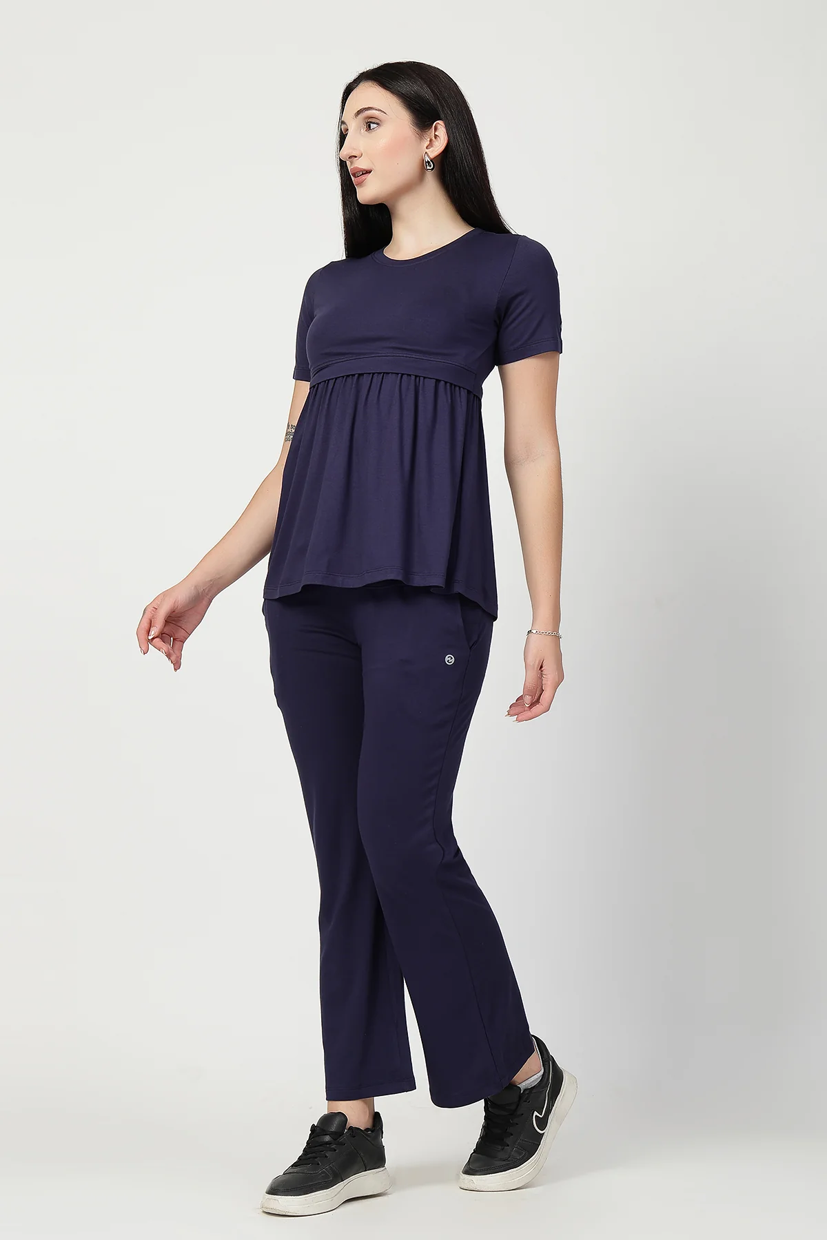 Navy Maternity Zipless Feeding Gathered Top - Image 6