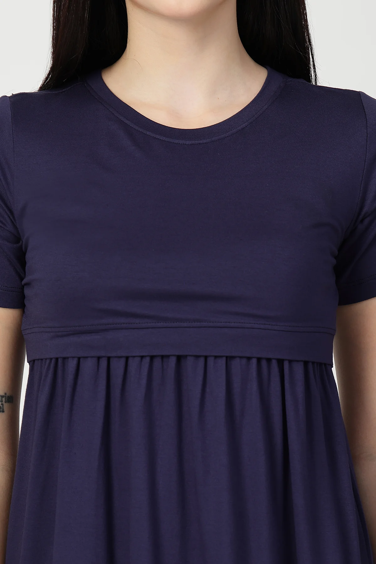 Navy Maternity Zipless Feeding Gathered Top - Image 8