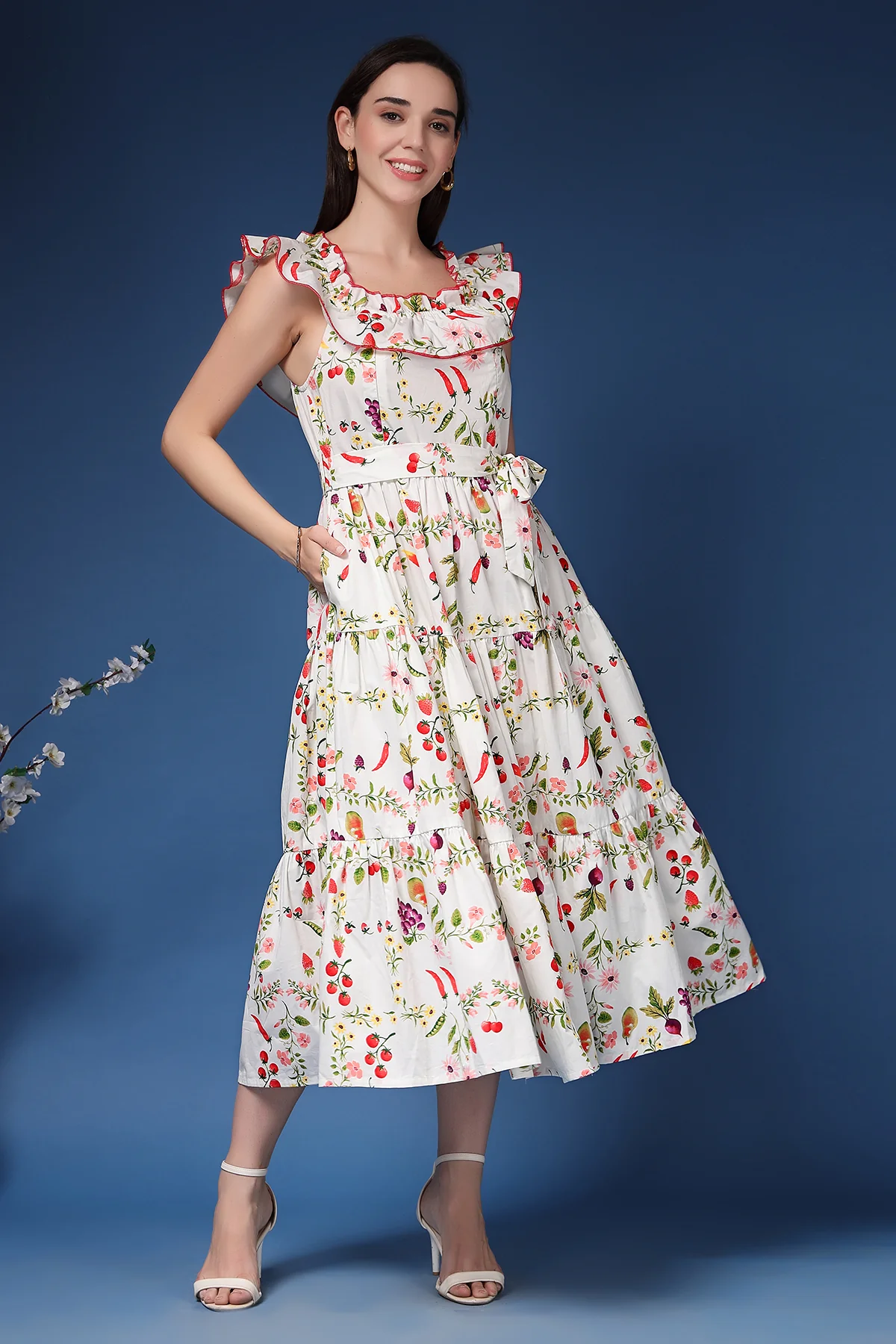 Off-Shoulder Cotton Maternity Feeding Dress - Multi - Image 5