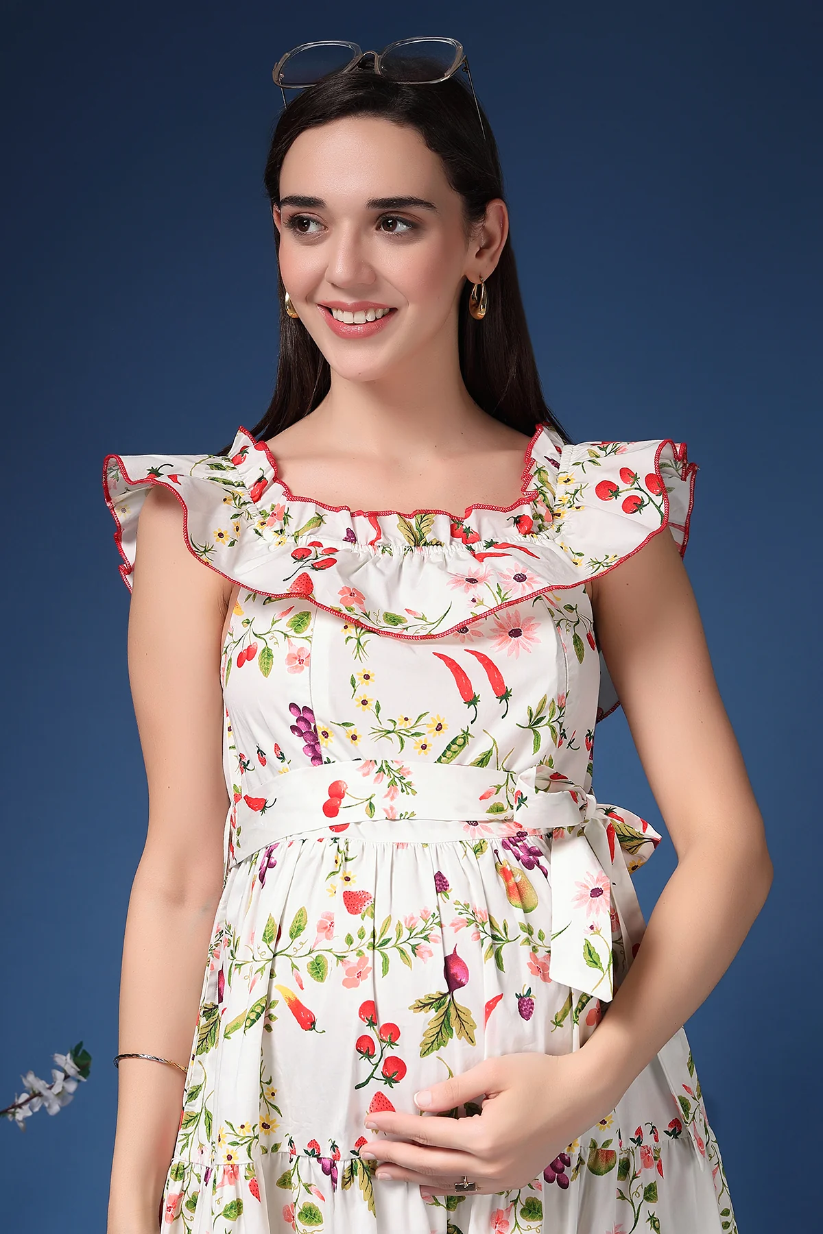 Off-Shoulder Cotton Maternity Feeding Dress - Multi - Image 6