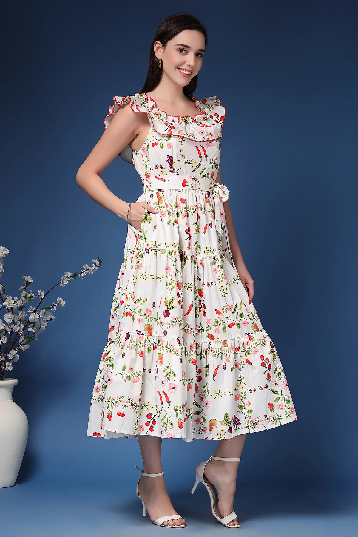 Off-Shoulder Cotton Maternity Feeding Dress - Multi - Image 7