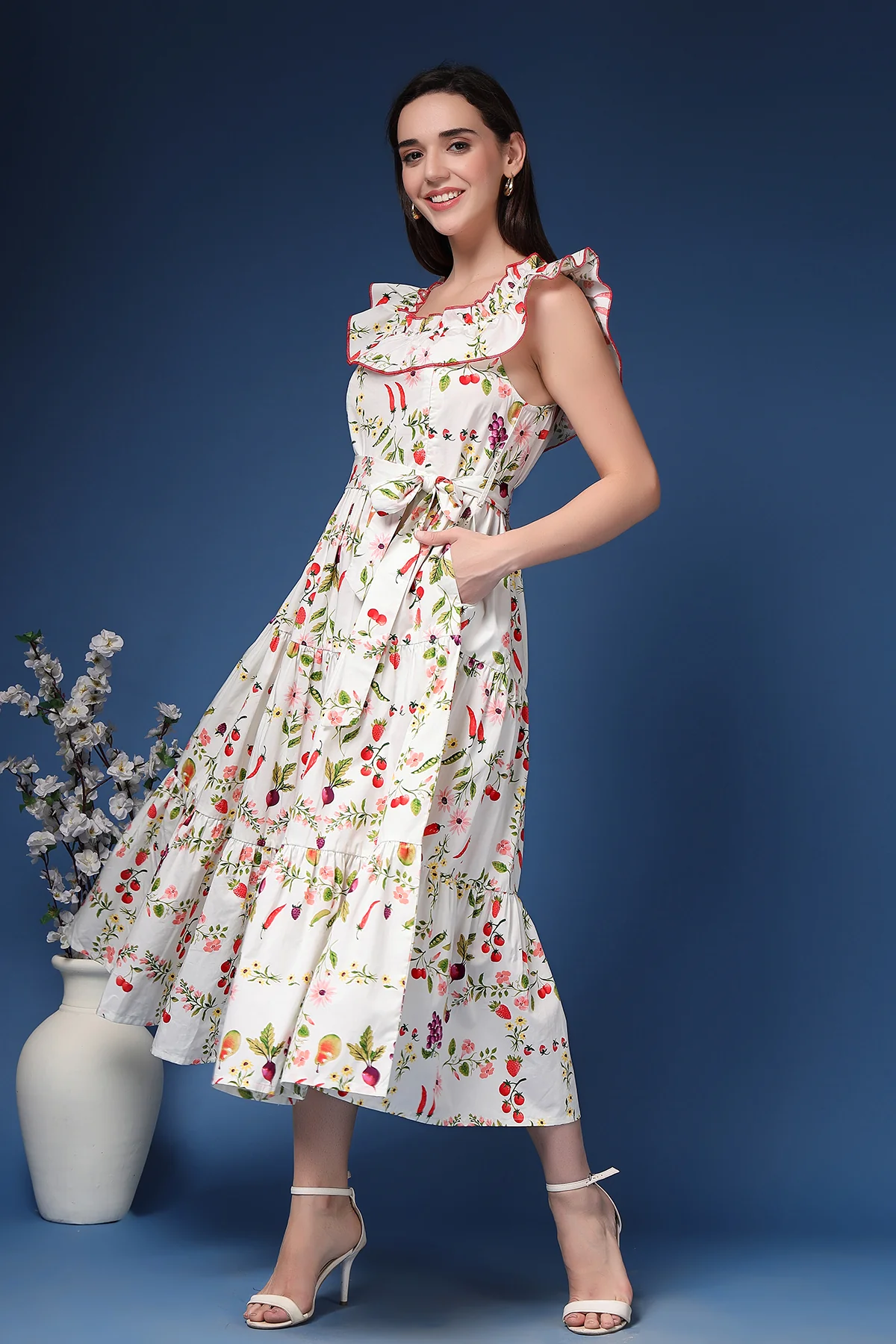 Off-Shoulder Cotton Maternity Feeding Dress - Multi - Image 8
