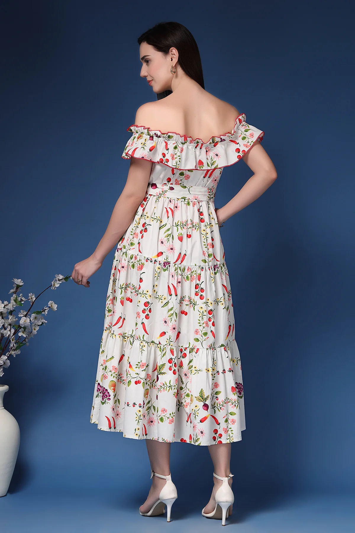 Off-Shoulder Cotton Maternity Feeding Dress - Multi - Image 9