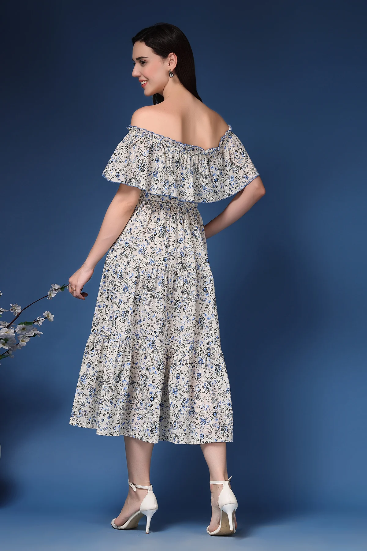 Off-Shoulder Cotton Maternity Feeding Dress - Off White - Image 11