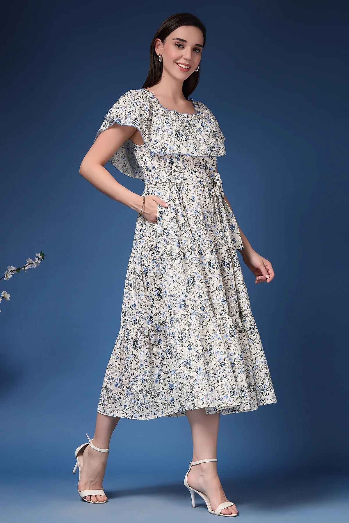 Off-Shoulder Cotton Maternity Feeding Dress - Off White - Image 13