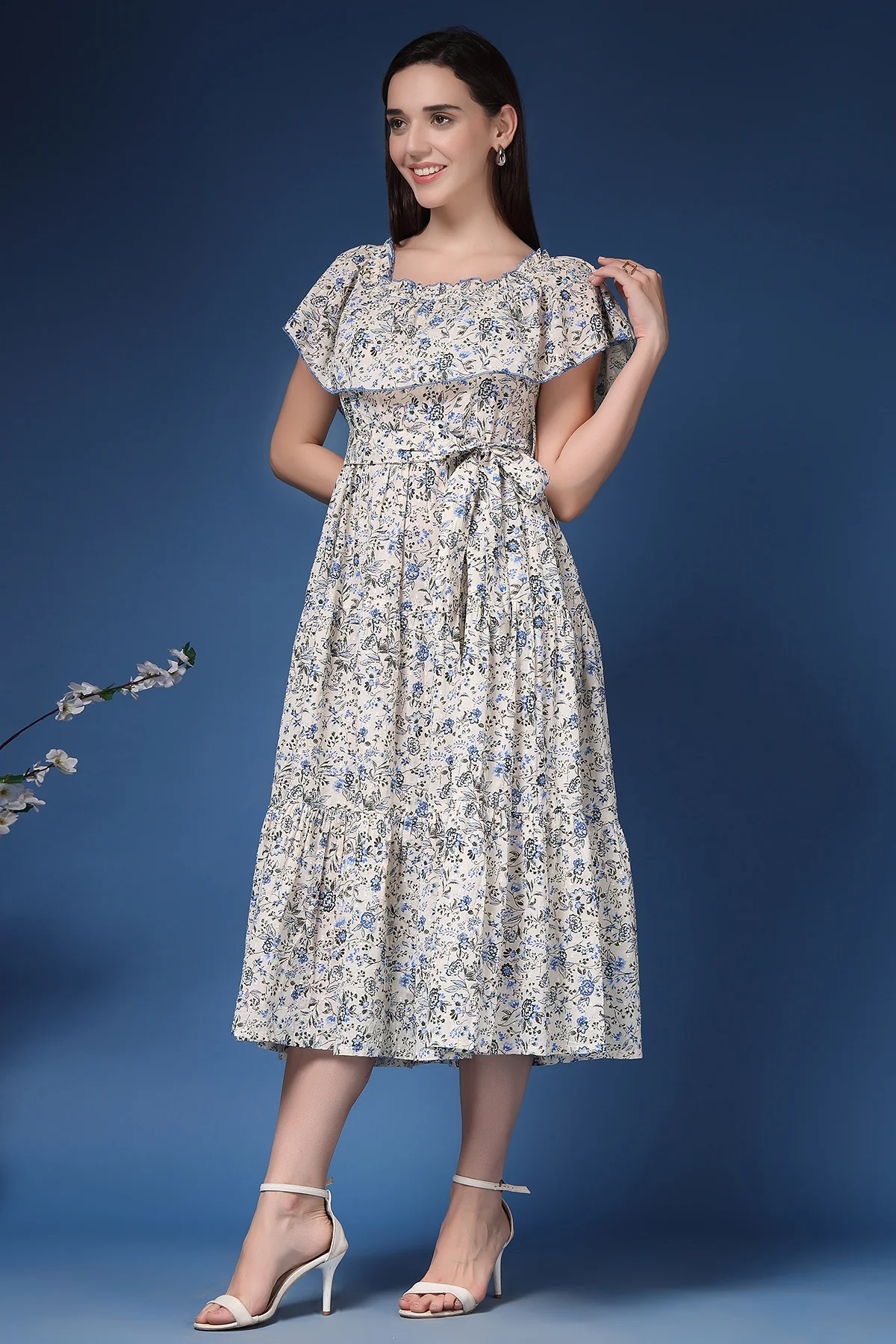 Off-Shoulder Cotton Maternity Feeding Dress - Off White - Image 14