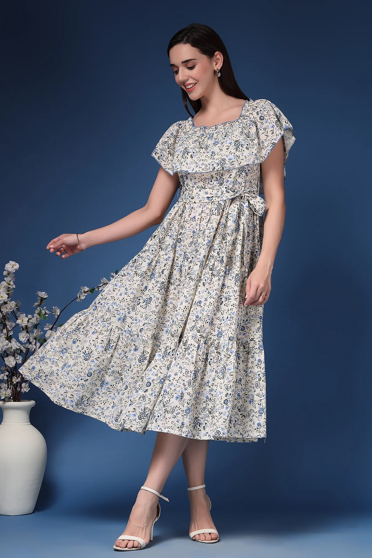 Off-Shoulder Cotton Maternity Feeding Dress - Off White - Image 15