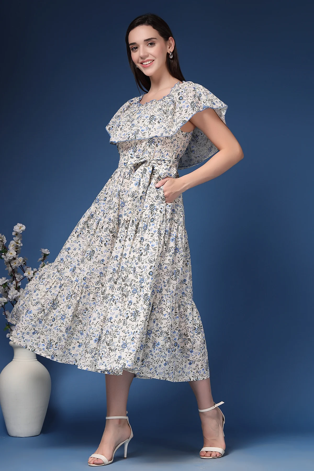 Off-Shoulder Cotton Maternity Feeding Dress - Off White - Image 7
